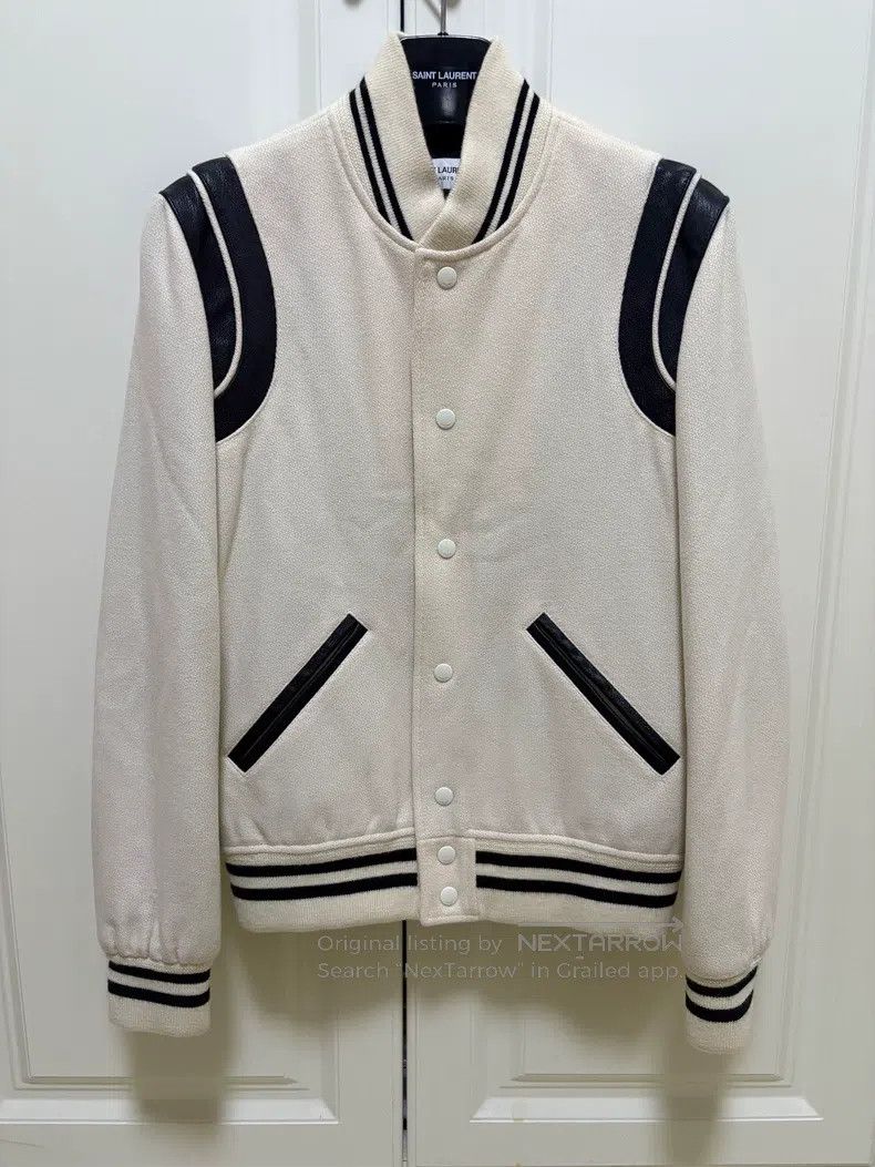 Saint Laurent Paris Saint Laurent Paris White wool blend leather baseball jack Size US S / EU 44-46 / 1 - 1 Thumbnail