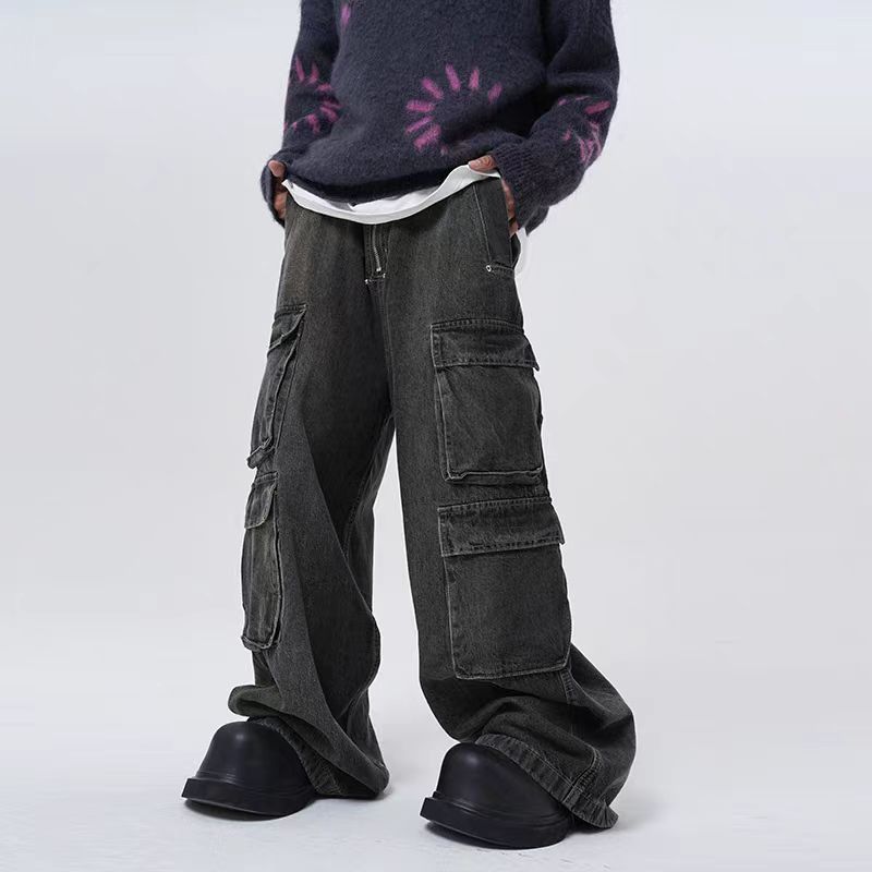 Japanese Brand Retro street multi-pocket drawstring straight-leg jeans Size US 34 / EU 50 - 6 Thumbnail