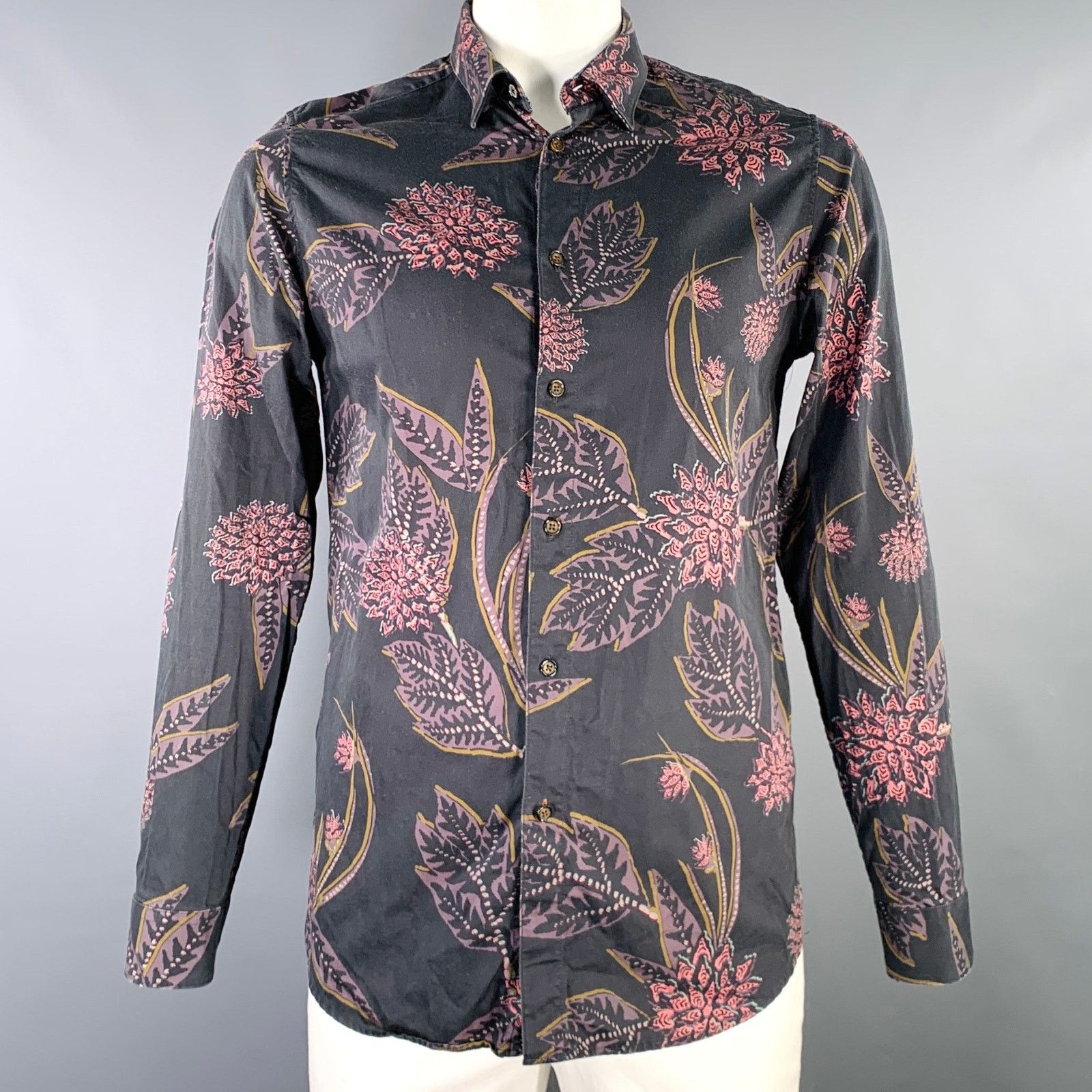 Ted Baker Size L Grey Purple Abstract Floral Cotton Long Sleeve Shirt Size US L / EU 52-54 / 3 - 1 Thumbnail