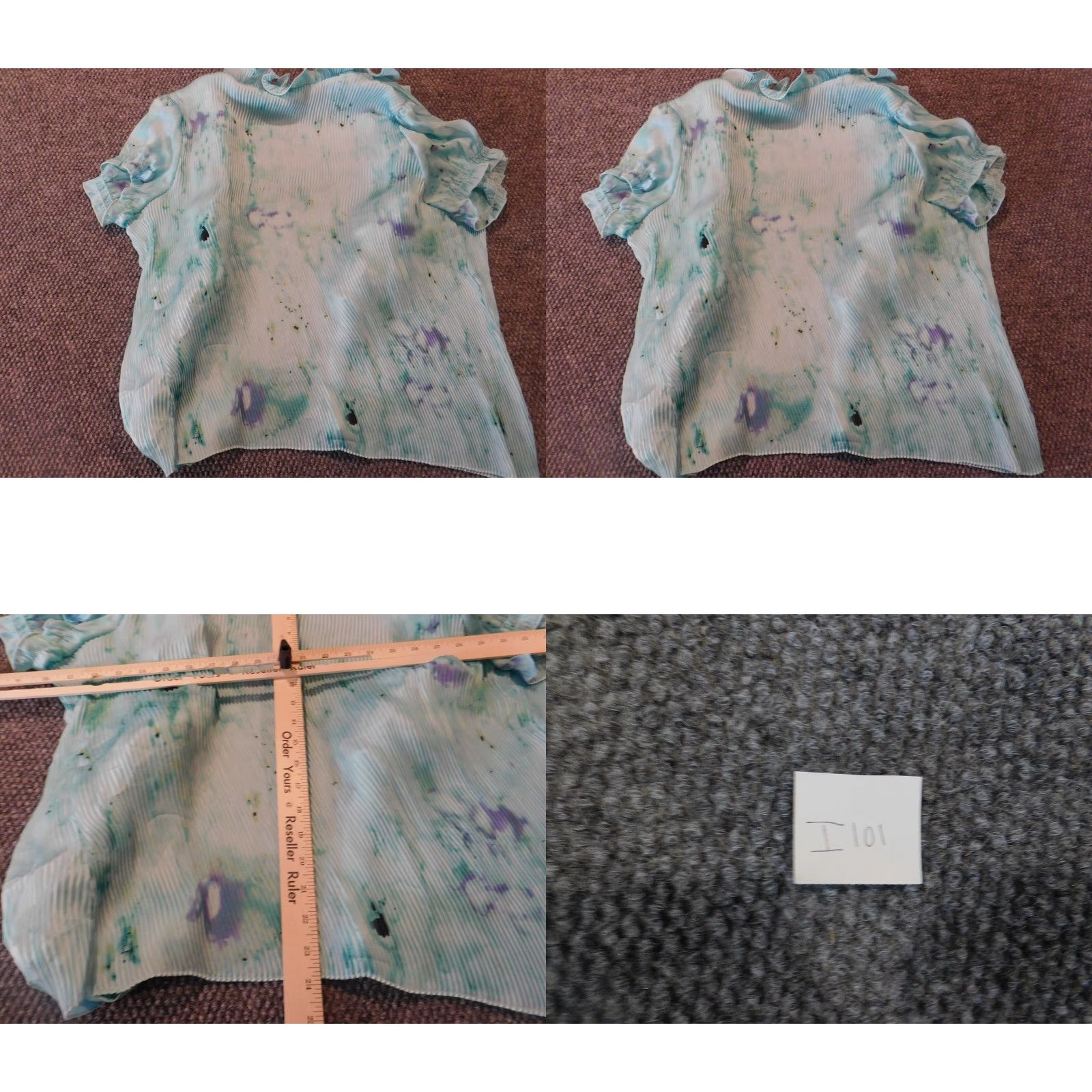 Vintage Dressbarn Blouse 2X Plus Blue Open Cardigan Top Short Sleeve Crew Neck Pullover Casual Polyester Rayon Geometric Ruffle Basic Womens 2X+ Size XXL / US 16-18 / IT 52-54 - 8 Thumbnail