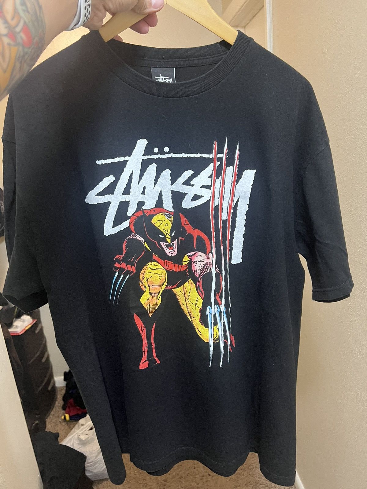 image of Stussy X Marvel Wolverine Shirt -Black, Men's (Size Large)