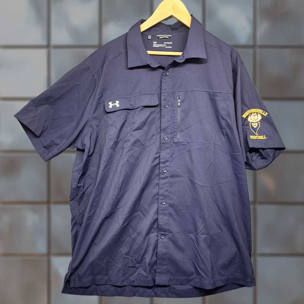 Under Armour Under Armour Shirt Mens XL Short Sleeve Button Up North Ridgeville Ohio Football Blue Size US XL / EU 56 / 4 - 1 Thumbnail