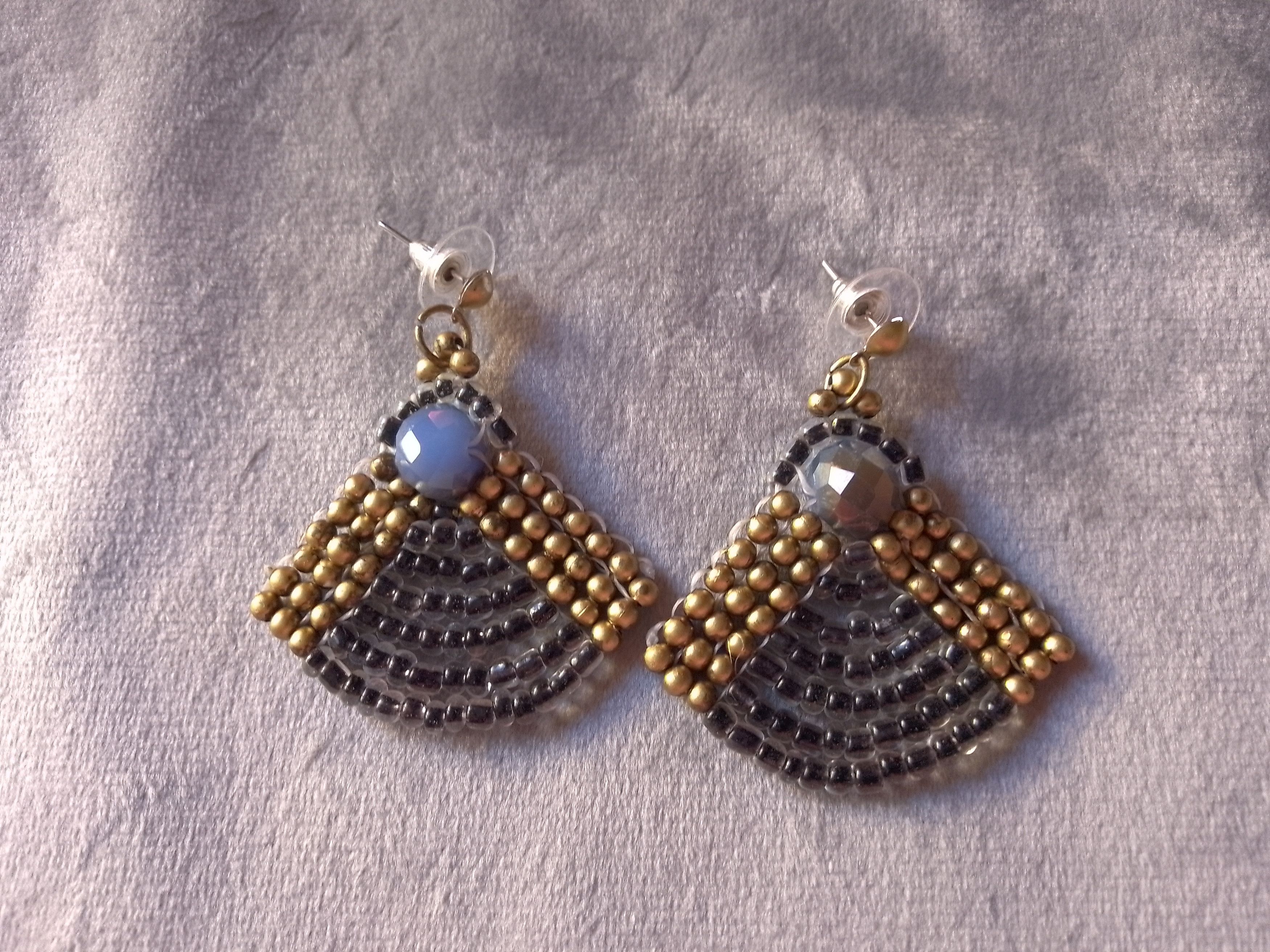 Handmade Earrings Black Ethnic Egyptian Style Iridiscent Blue Crystal Size ONE SIZE - 1 Thumbnail