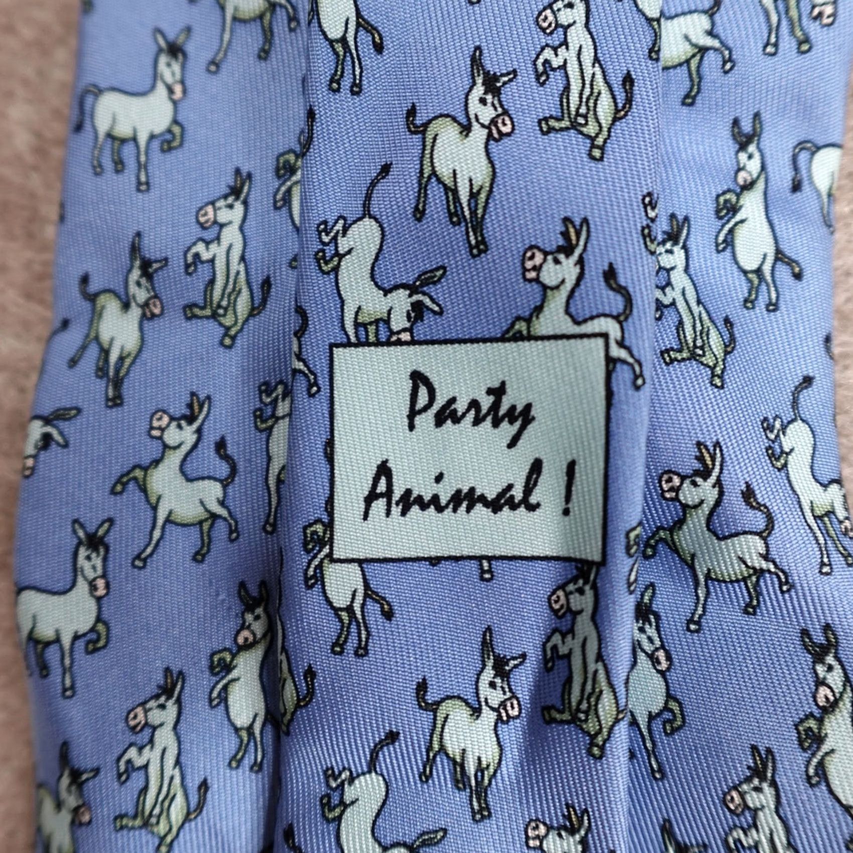 Vintage United State Senate Tie Blue Donkeys Party Animal France Made in Paris Silk Classic Size ONE SIZE - 7 Thumbnail