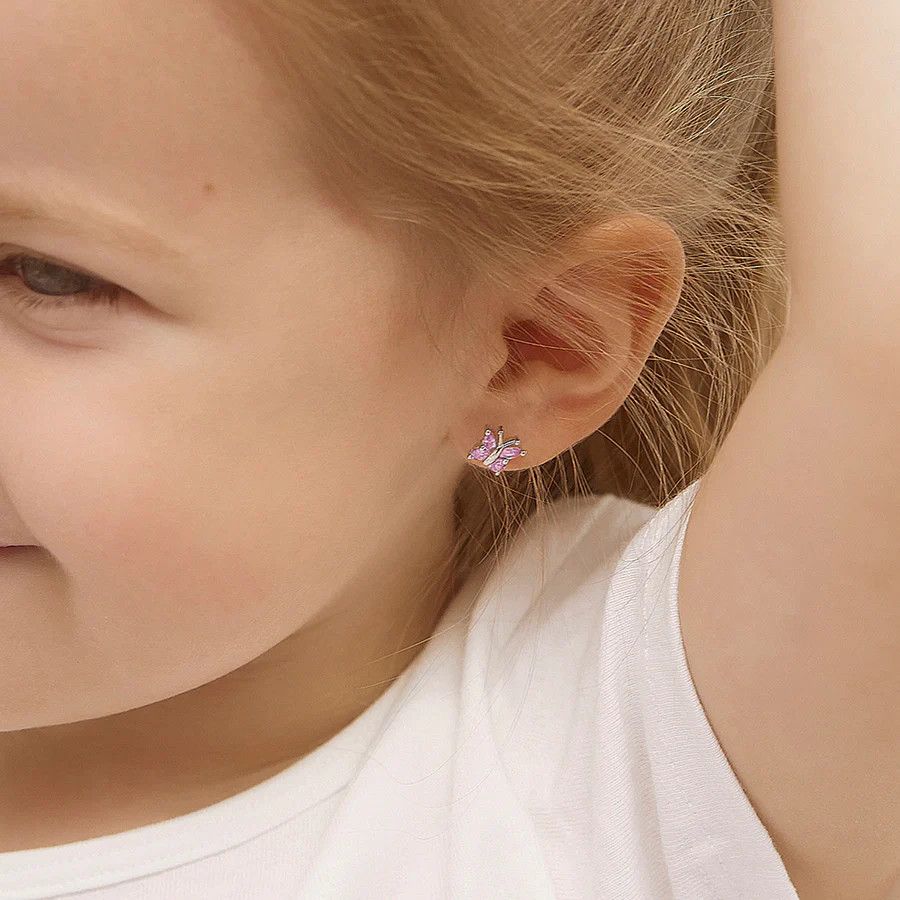 Other Dainty CZ Butterfly Pink Earrings - Sterling Silver Size ONE SIZE - 3 Thumbnail