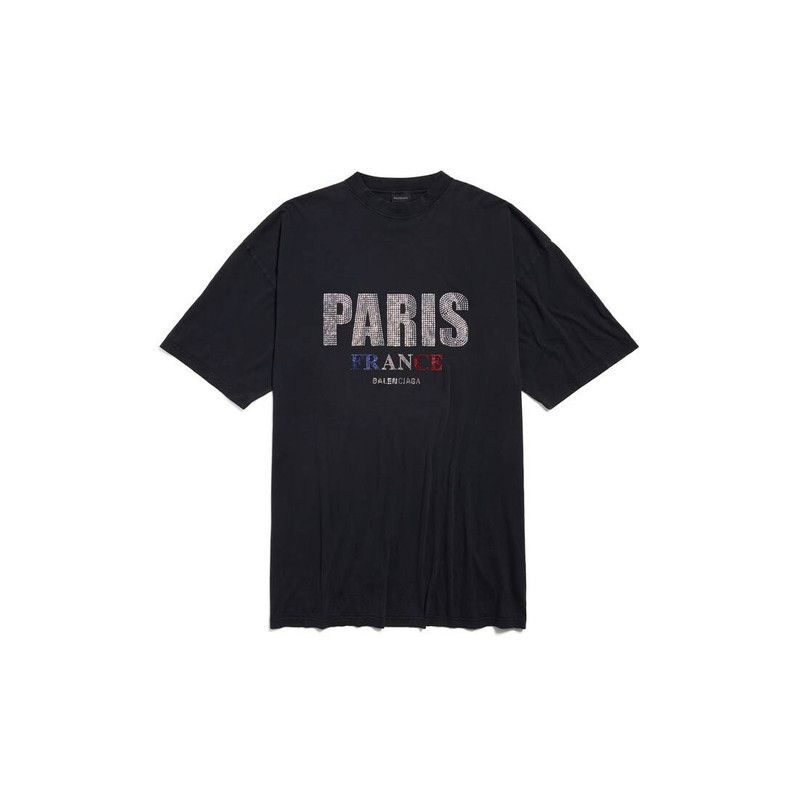 Balenciaga o1tr1nto0326 Paris Strass T-Shirt Dress in Black Size XL / US 12-14 / IT 48-50 - 1 Thumbnail
