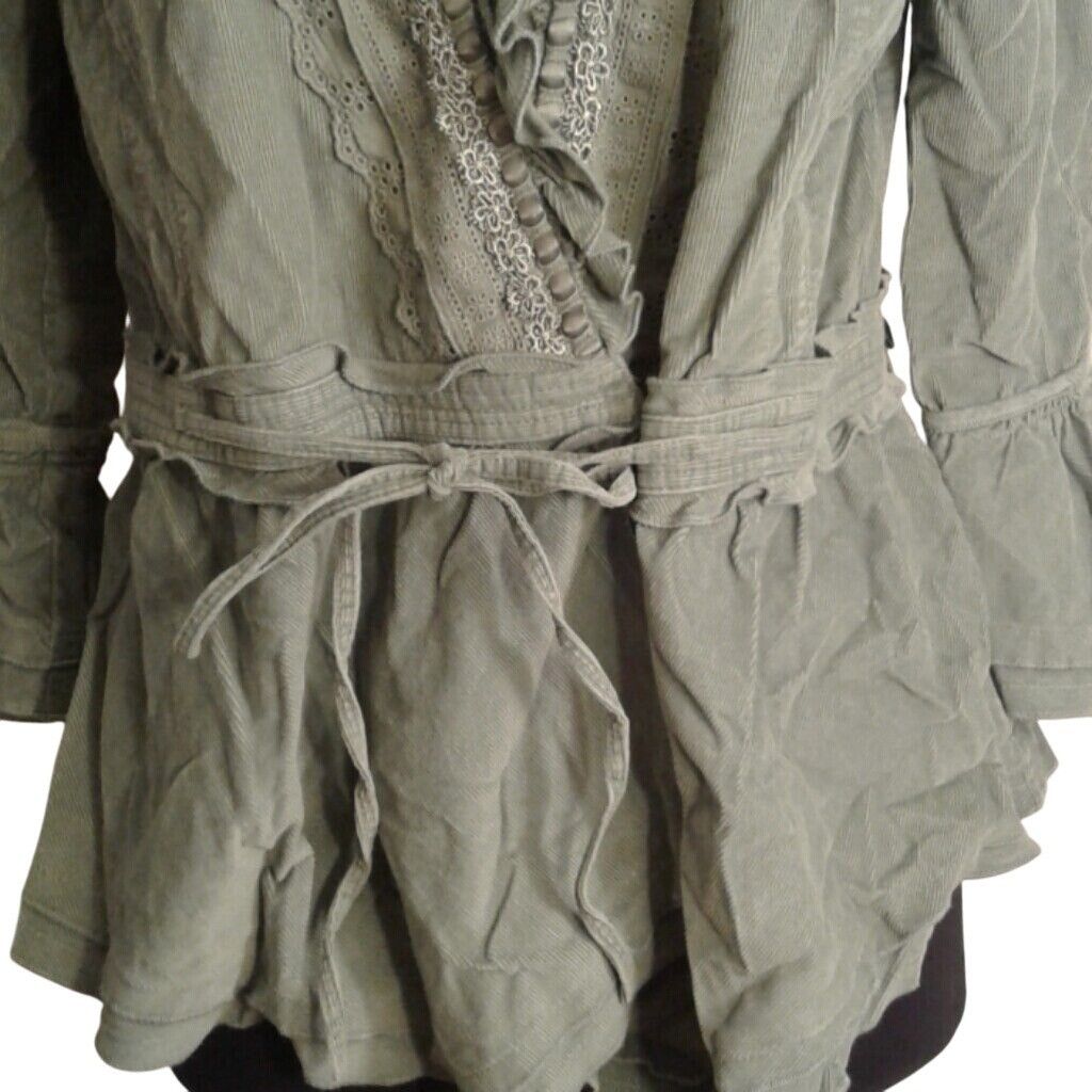 J. Jill J Jill XS Corduroy Jacket Green Ribbons Lace Romantic Flirty Size XS / US 0-2 / IT 36-38 - 3 Thumbnail
