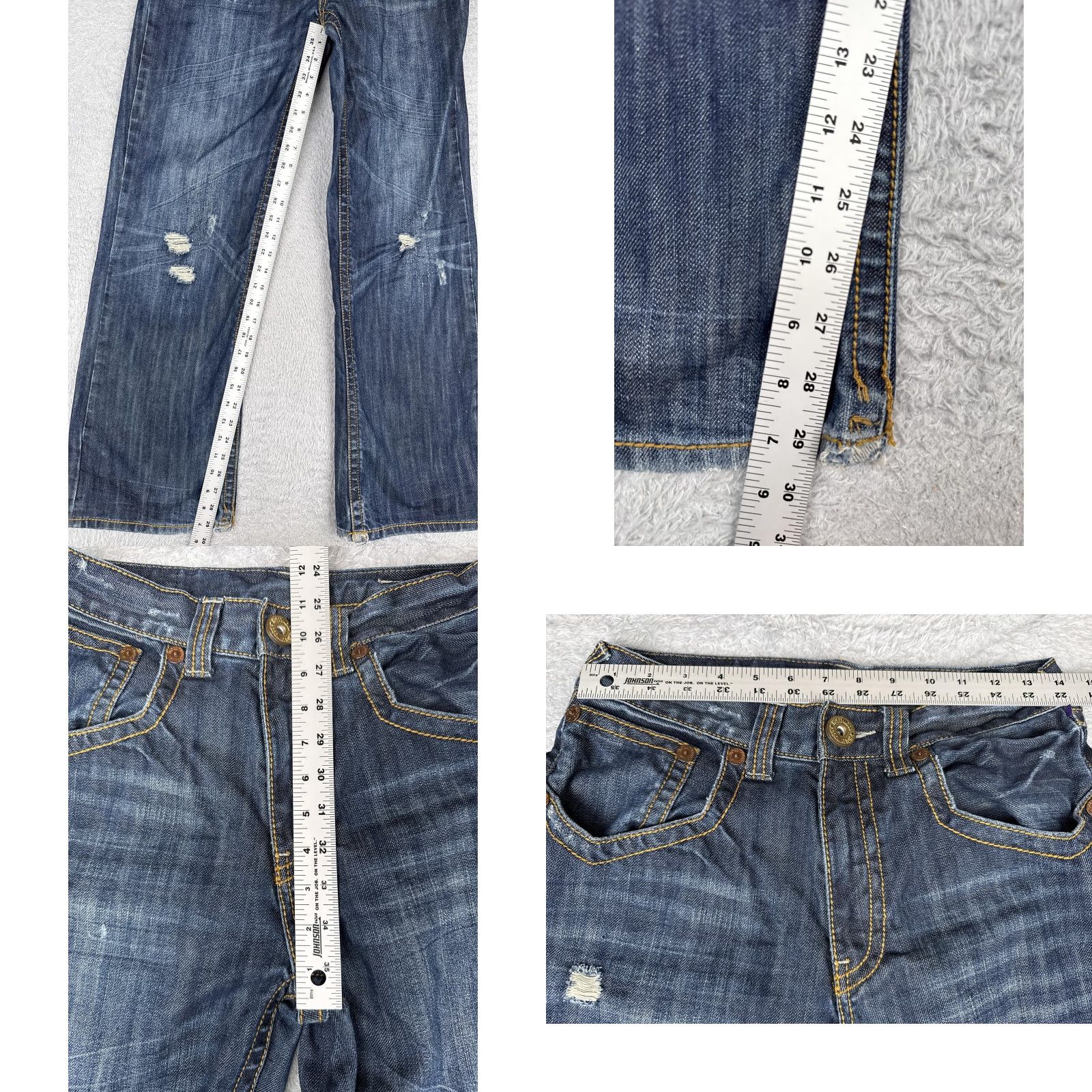 Vintage Hollywood Jeans Girls 18 Blue Denim Bootcut Distressed 5-Pocket Low Boot Jeans Size 40" / US 18 - 8 Thumbnail