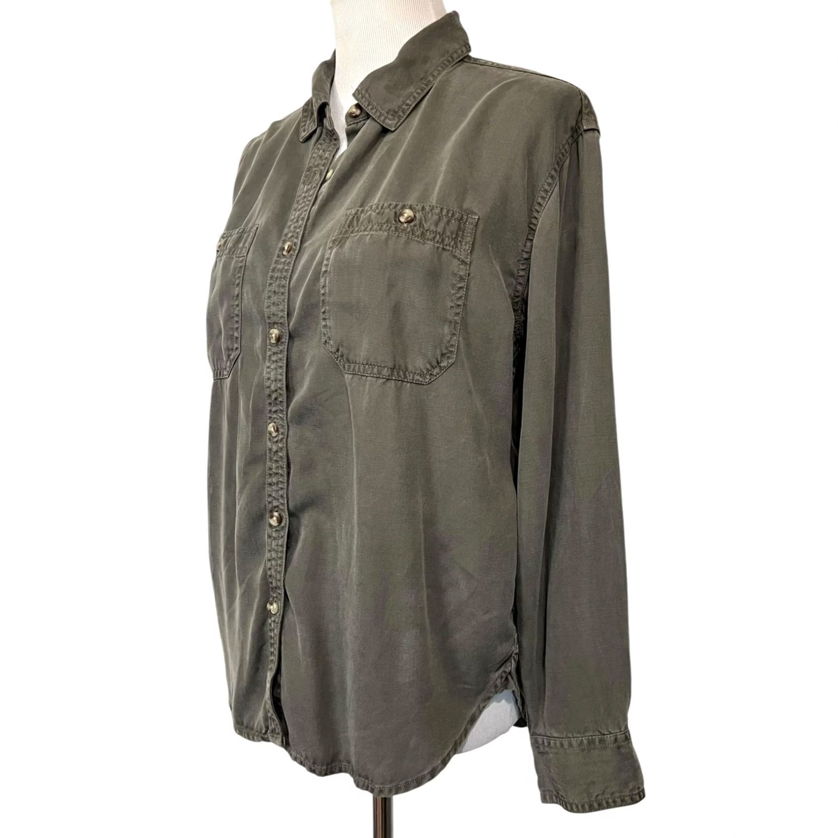 Lucky Brand Lucky Brand Womens Button-Up Top Olive Green Lyocell Long Sleeve Size Small Size S / US 4 / IT 40 - 2 Thumbnail
