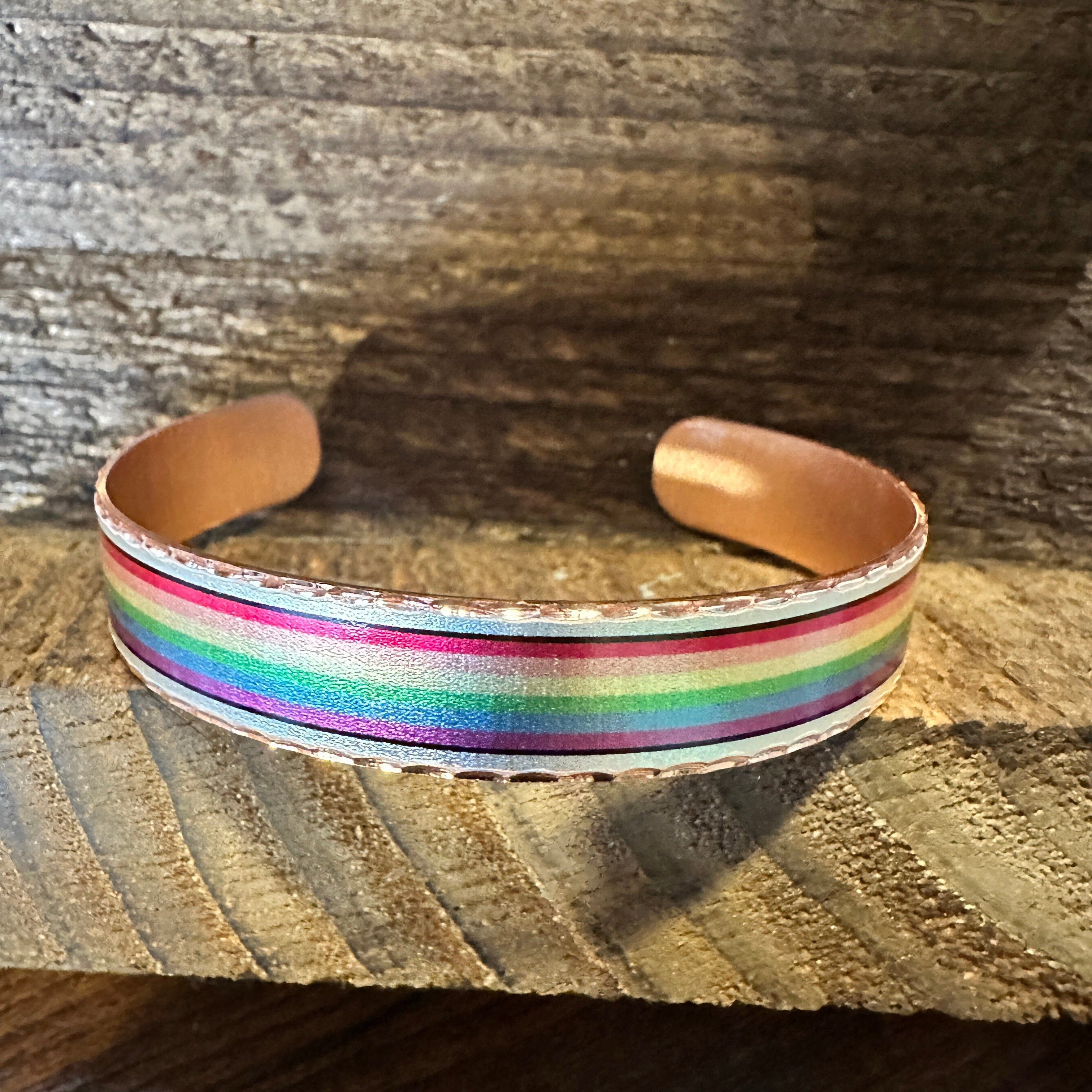 Other Handmade Boho Copper Narrow Cuff Bracelet, Diamond Cut Rainb Size ONE SIZE - 6 Thumbnail
