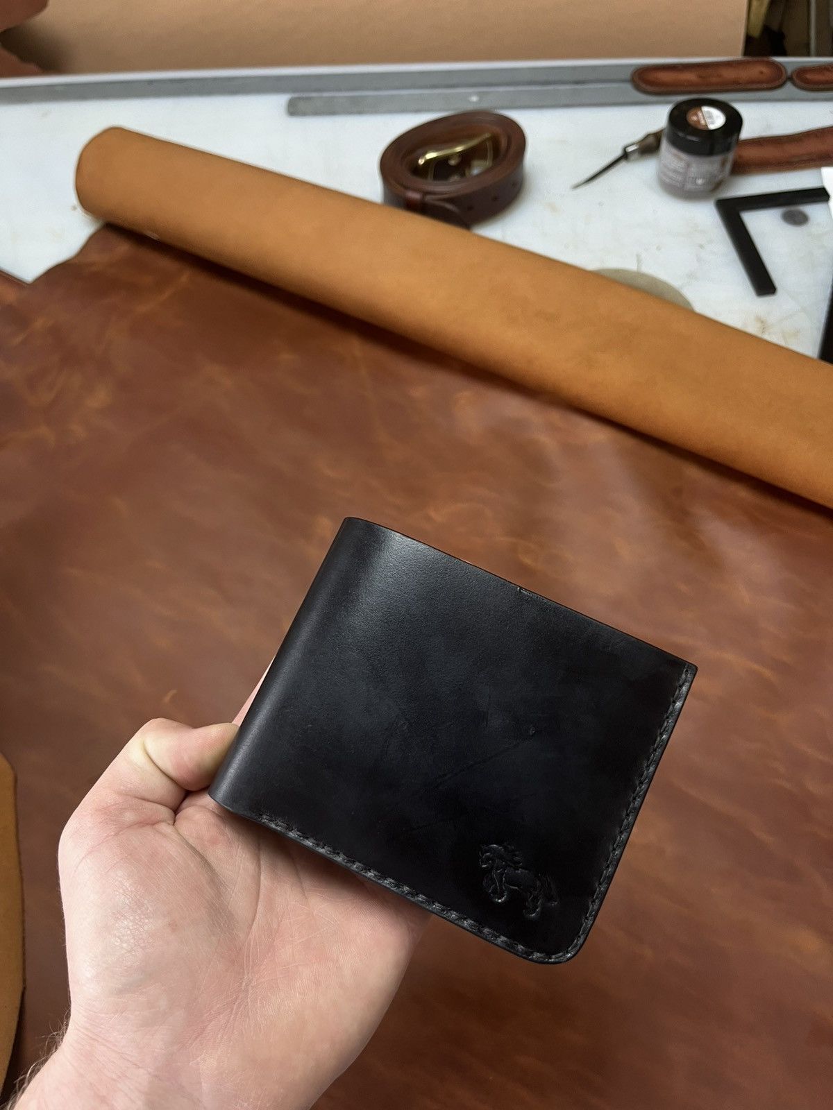 Other Handmade Black Leather Wallet Bifold Card Holder Coin Pocket Size ONE SIZE - 1 Thumbnail