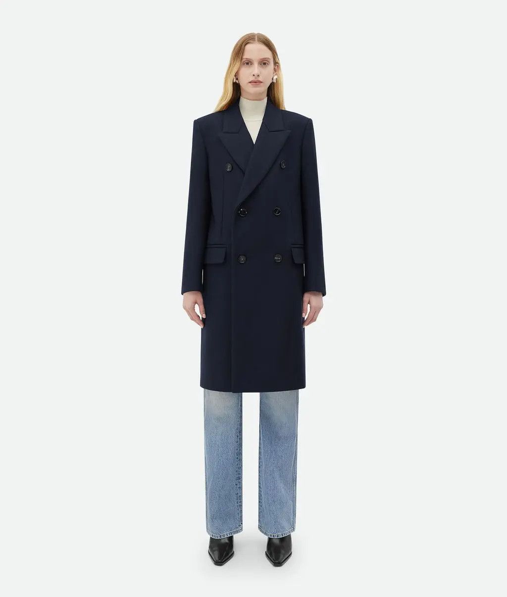 Bottega Veneta o1n1vont0325 Stretch Wool Felt Coat in Abyss Size XS / US 0-2 / IT 36-38 - 1 Thumbnail