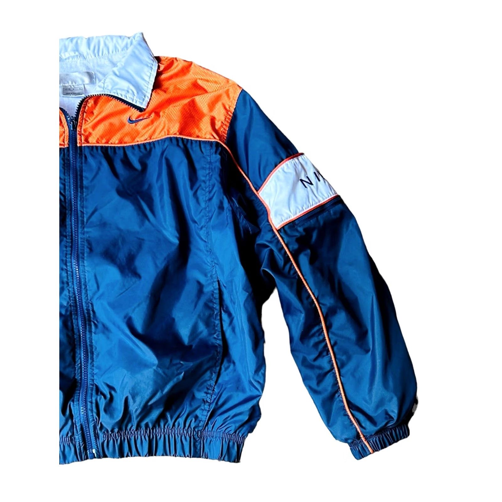 Nike VINTAGE Nike Mini Swoosh Windbreaker Full Zip Jacket Men Medium 8-10 Blue Orange VTG Size US M / EU 48-50 / 2 - 2 Thumbnail