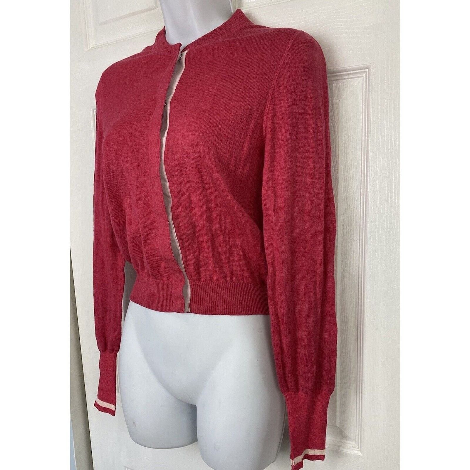 Prada VTG Y2K Prada Pink White Stripe Cardigan Snap Button US 6 Size M / US 6-8 / IT 42-44 - 3 Thumbnail
