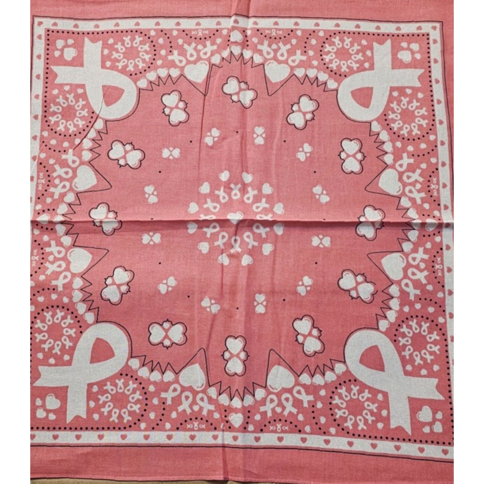 Vintage PINK RIBBON BREAST CANCER AWARENESS HEART BANDANA SET OF 3 BANDANNA Size ONE SIZE - 2 Thumbnail