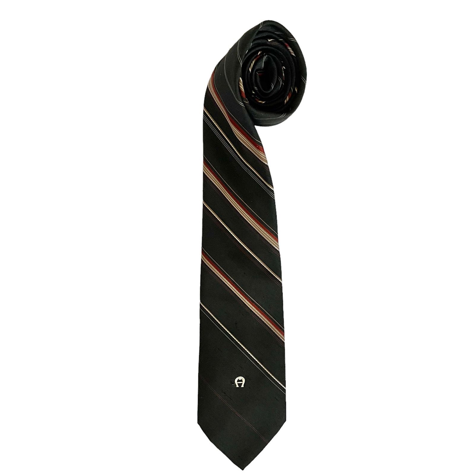 Etienne Aigner × Vintage Vintage Etienne Aigner Black Striped Silk Blend Logo Tie Size ONE SIZE - 9 Thumbnail