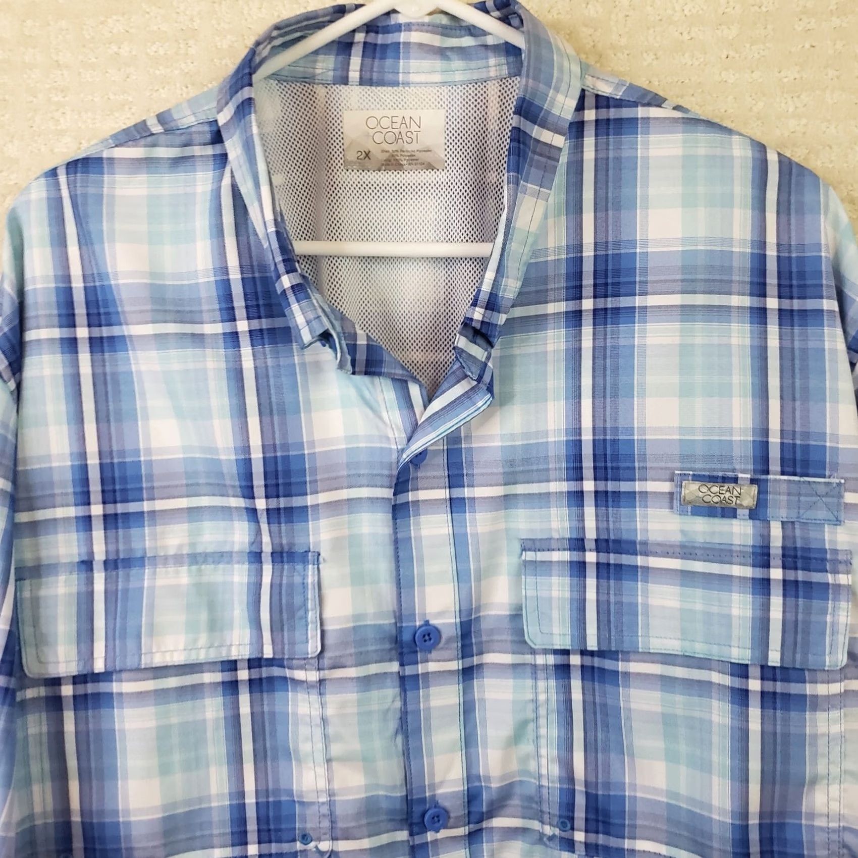 Vintage Ocean & Coast Mens Button-Up Shirt 2XL Blue Plaid Lightweight Vented Camp Shirt Outdoor Casual Workwear Shirt Size US XXL / EU 58 / 5 - 3 Thumbnail