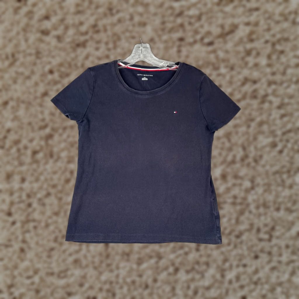 Tommy Hilfiger Tommy Hilfiger Shirt Womens Large Blue Crew Neck Short Sleeve 100% Cotton Logo Casual Sports Size L / US 10 / IT 46 - 1 Thumbnail