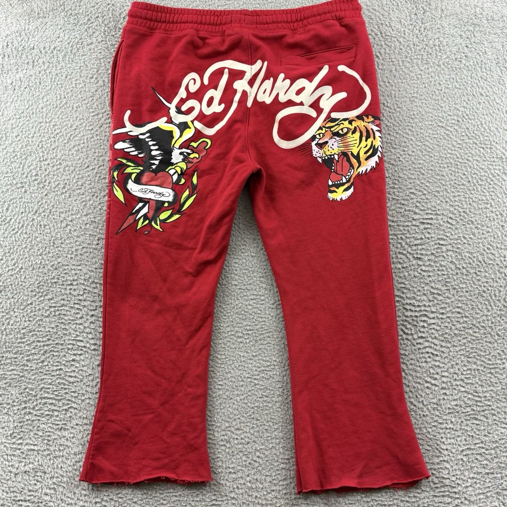 Ed Hardy Ed Hardy Sweatpants Women Large Red Wide-Leg Flare Dragon Y2K Skull Tattoo Heart Logo Pockets Vintage: No Size 36" / US 14 / IT 50 - 2 Thumbnail