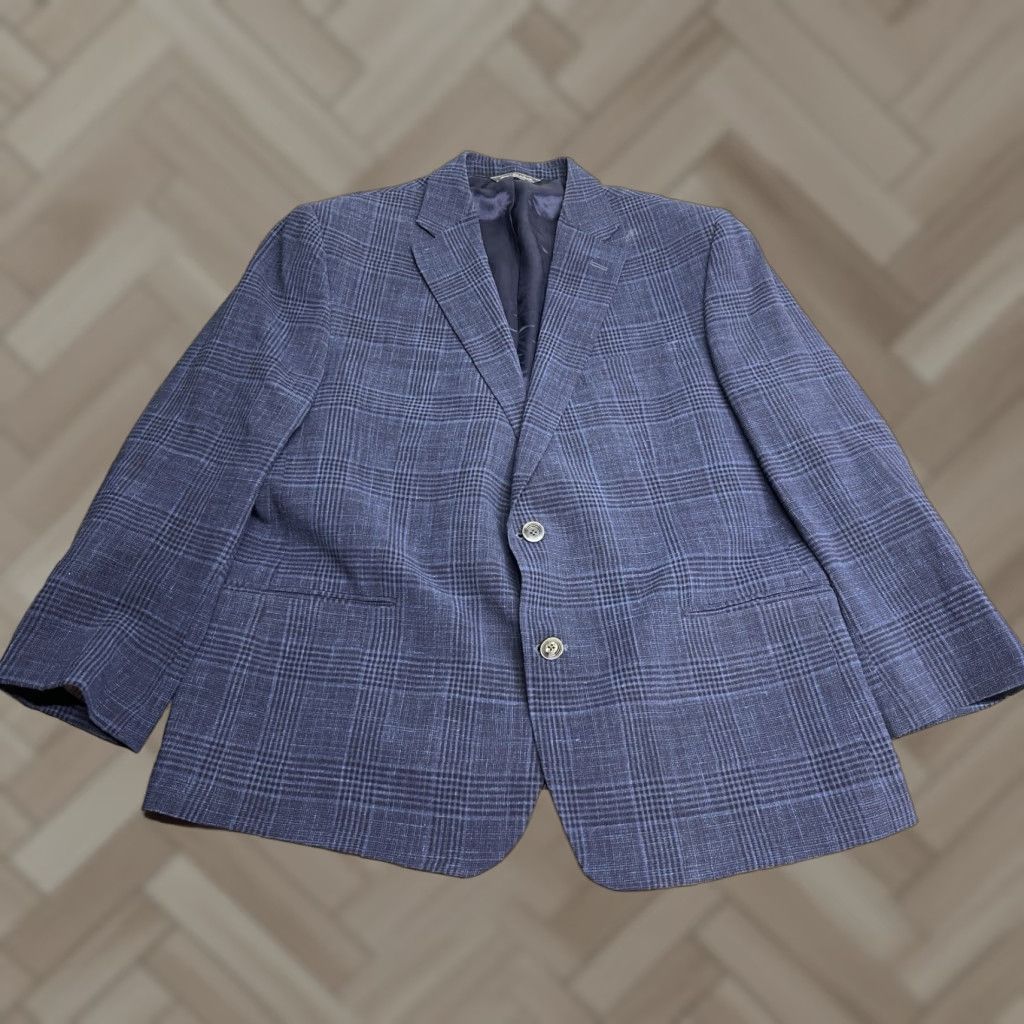 VINTAGE Le Conte Blazer Plaid Sport Coat Two-Button Single-Breasted Men 46R Blue Preppy Mens
