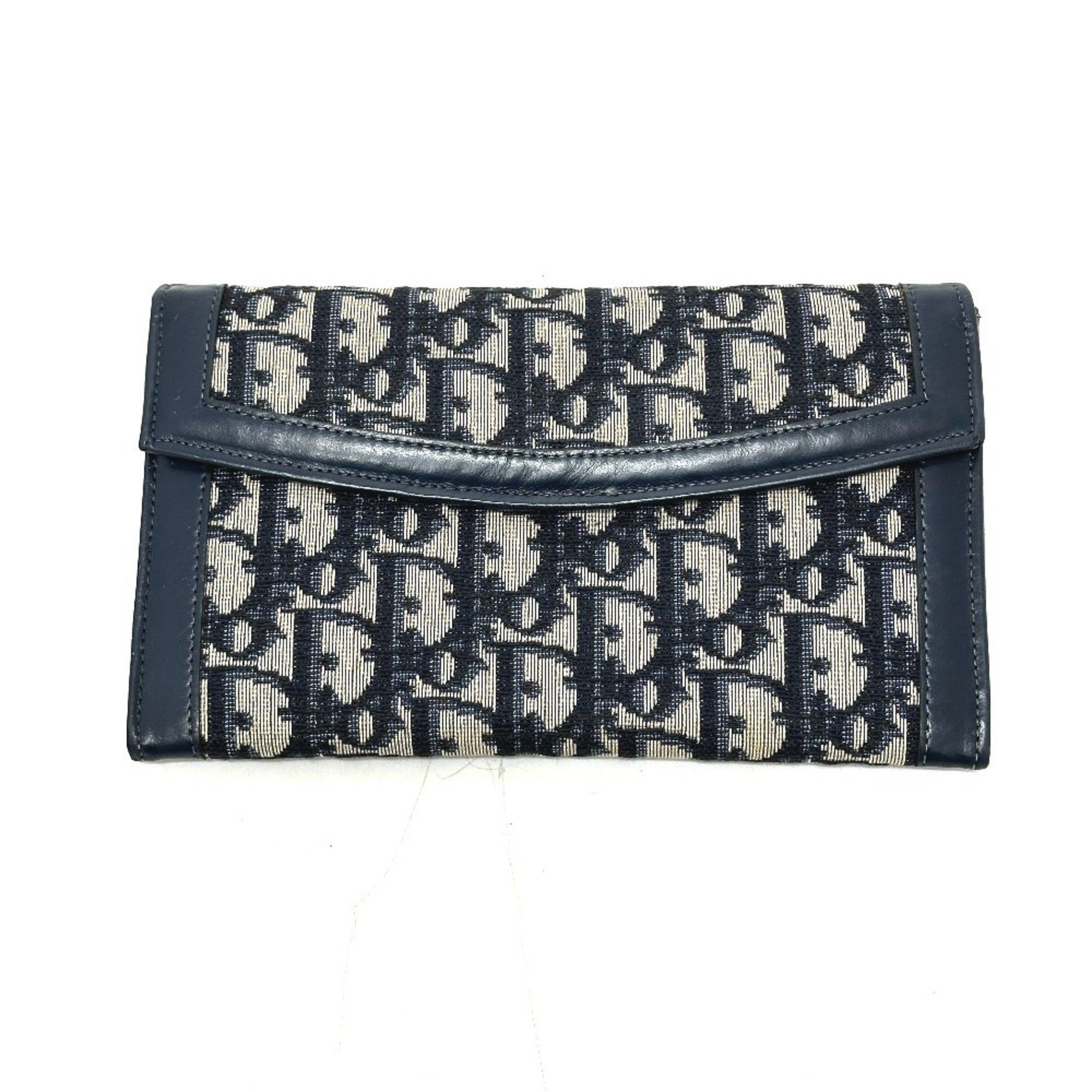 Christian Dior Dior Trotter Jacquard Vintage Flap Long Wallet, Clasp Purse, Jacquard, Women's, Navy in Blue