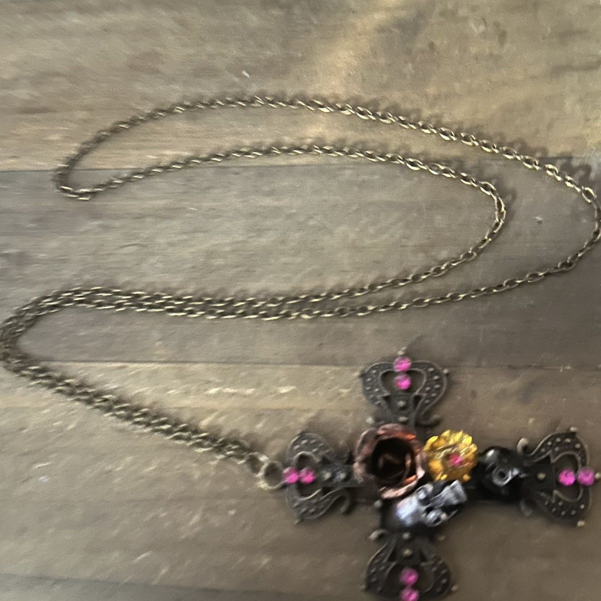 Other Bronze tone floral and skull gothic cross pendant necklace Size ONE SIZE - 2 Thumbnail