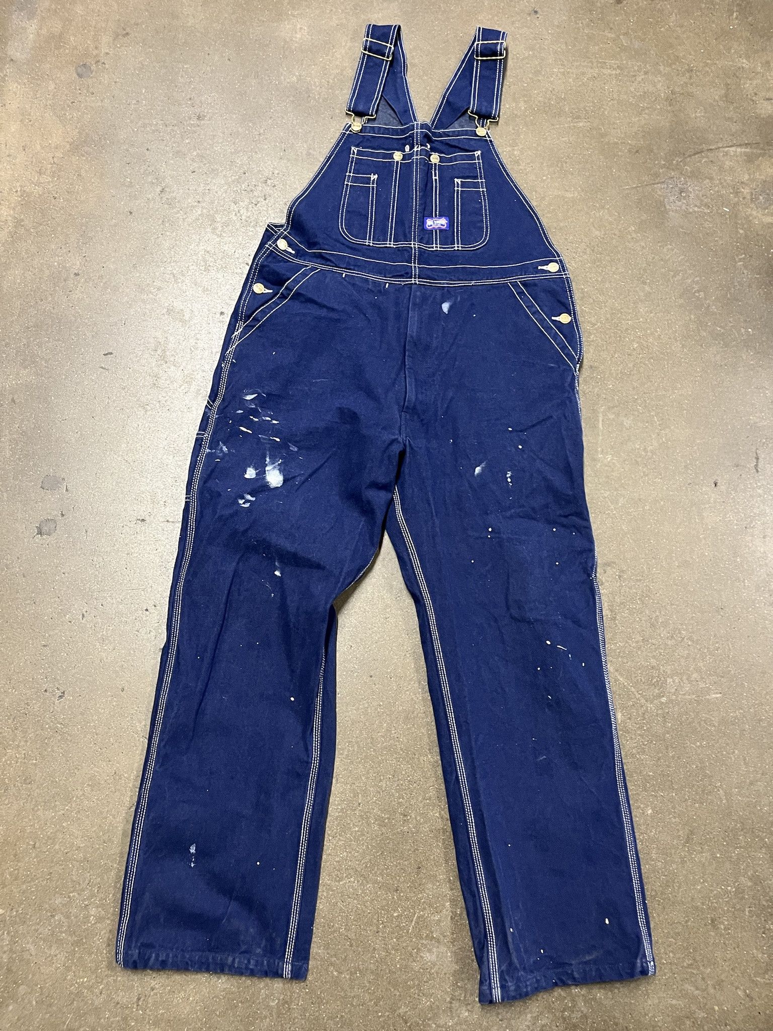 Vintage Vintage 1980s Big Smith Contrast Stitch Paint Distreseed OVeralls Size 36 Size US 37 - 1 Thumbnail