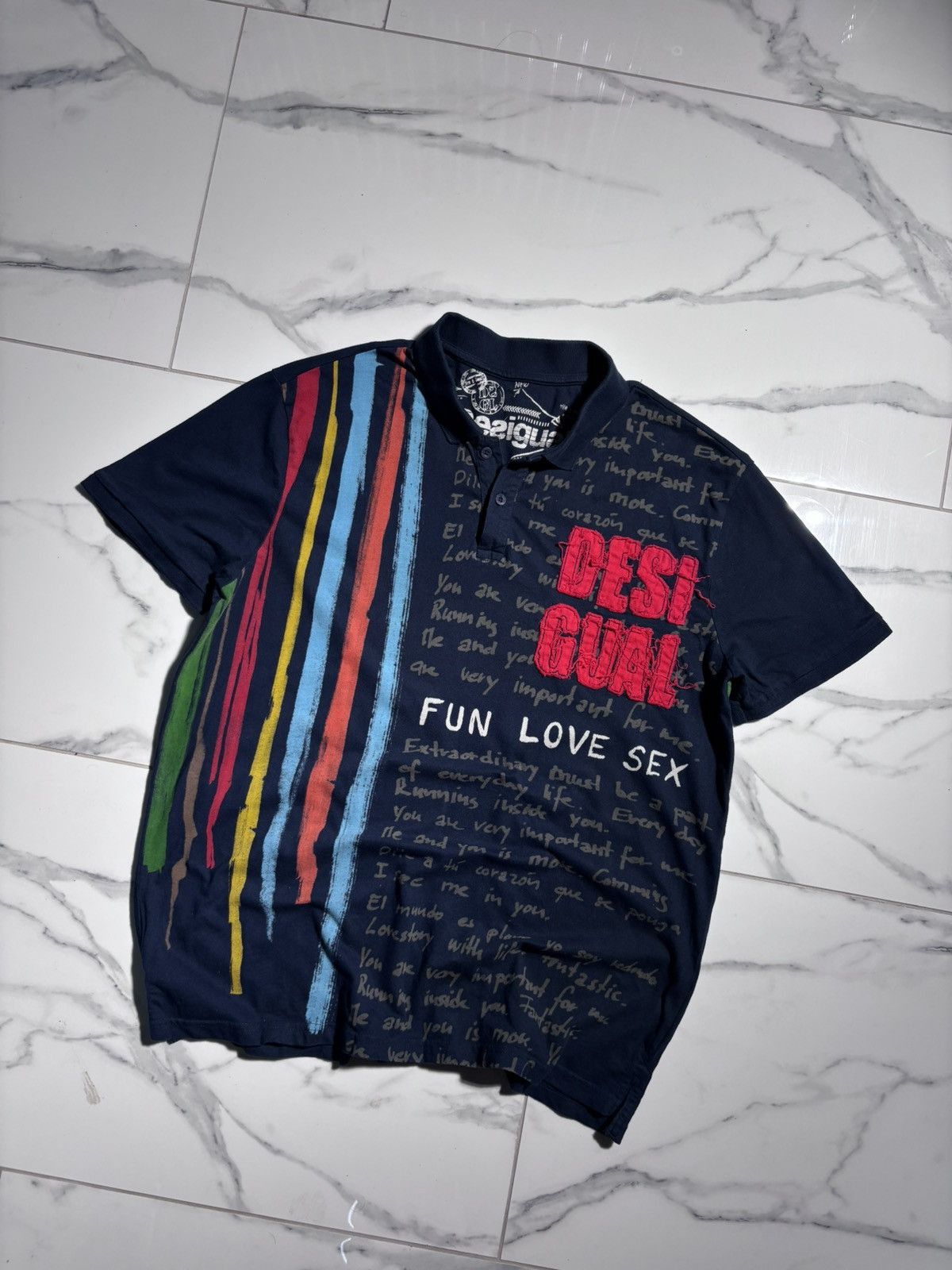 Japanese Brand Y2K Rugby Polo Tshirt Fun Love Sex Desigual Logo 00’s Size US XL / EU 56 / 4 - 2 Thumbnail