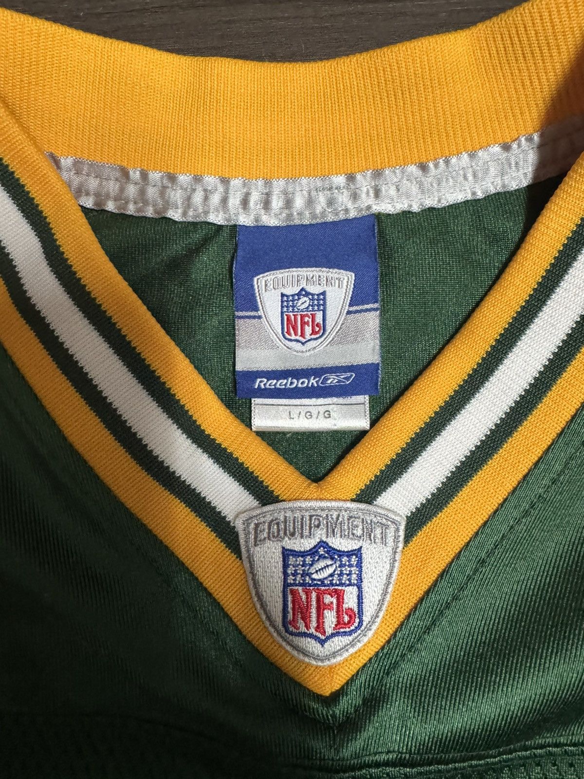 Reebok Brett Favre #4 Green Bay Packers NFL Equipment Home Jersey Size US L / EU 52-54 / 3 - 4 Thumbnail
