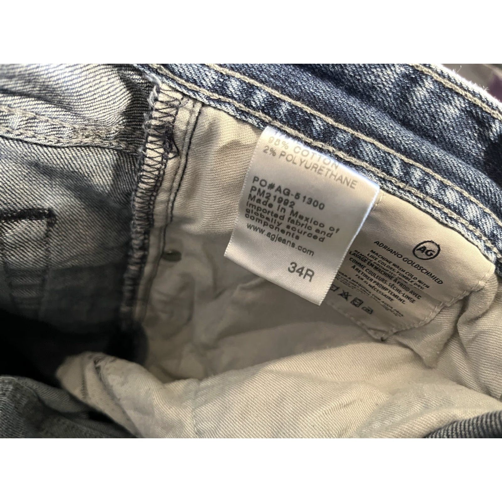 Denime AG Adriano Goldschmied The Everett Jeans Slim Straight Stretch 34x26 Blue Denim Mens Regular City USA Designer Comfort Slimming 5-Pocket Zipper Button Size US 34 / EU 50 - 6 Thumbnail