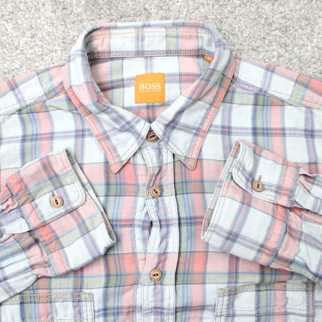 Hugo Boss HUGO BOSS Shirt Mens Medium Pink/Green CalifoE_1 Cotton Long Sleeve Button-Up Plaid Vintage No Size US M / EU 48-50 / 2 - 2 Thumbnail