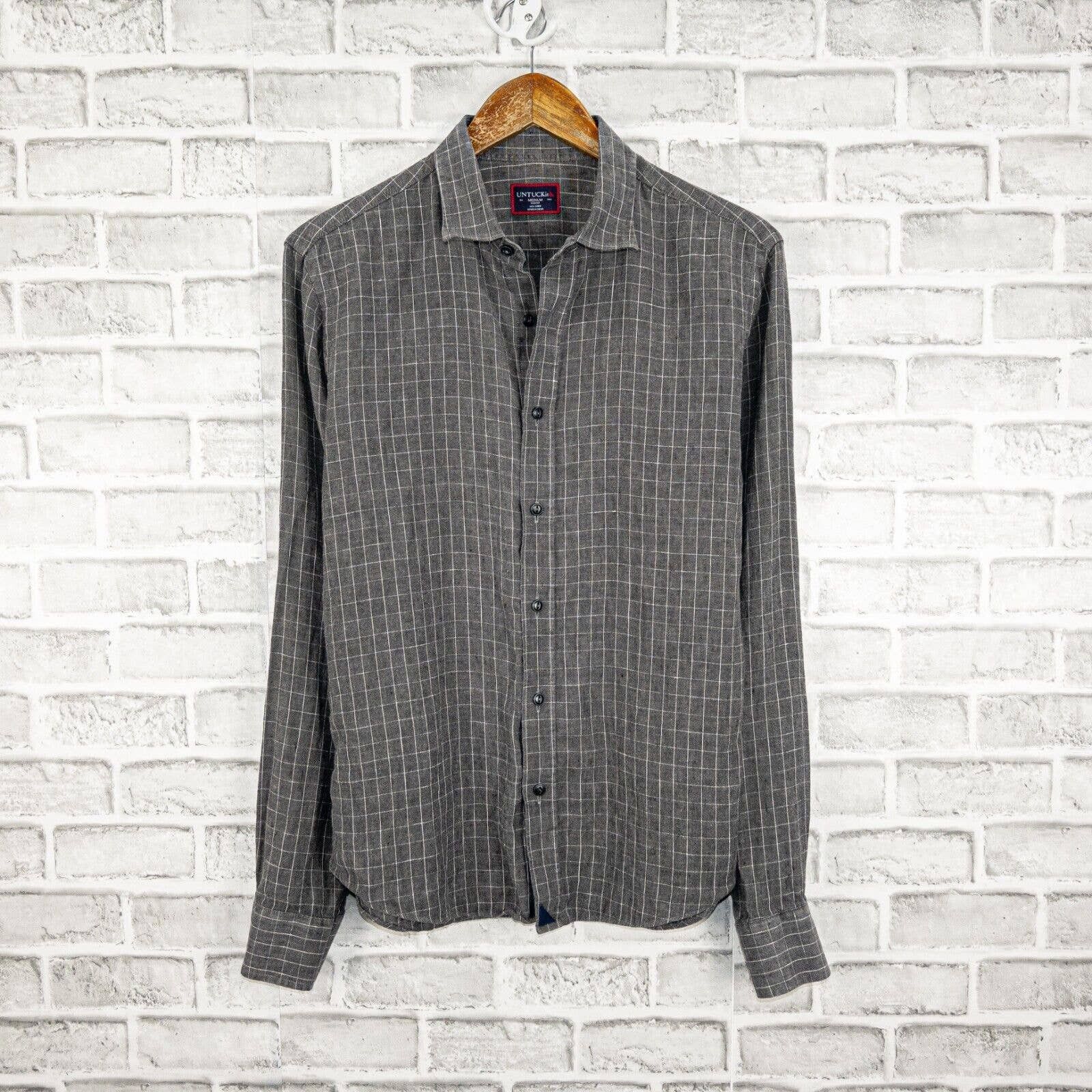 UNTUCKit UNTUCKit Slim Fit Button up Shirt 100% Linen Check Gray | Grailed