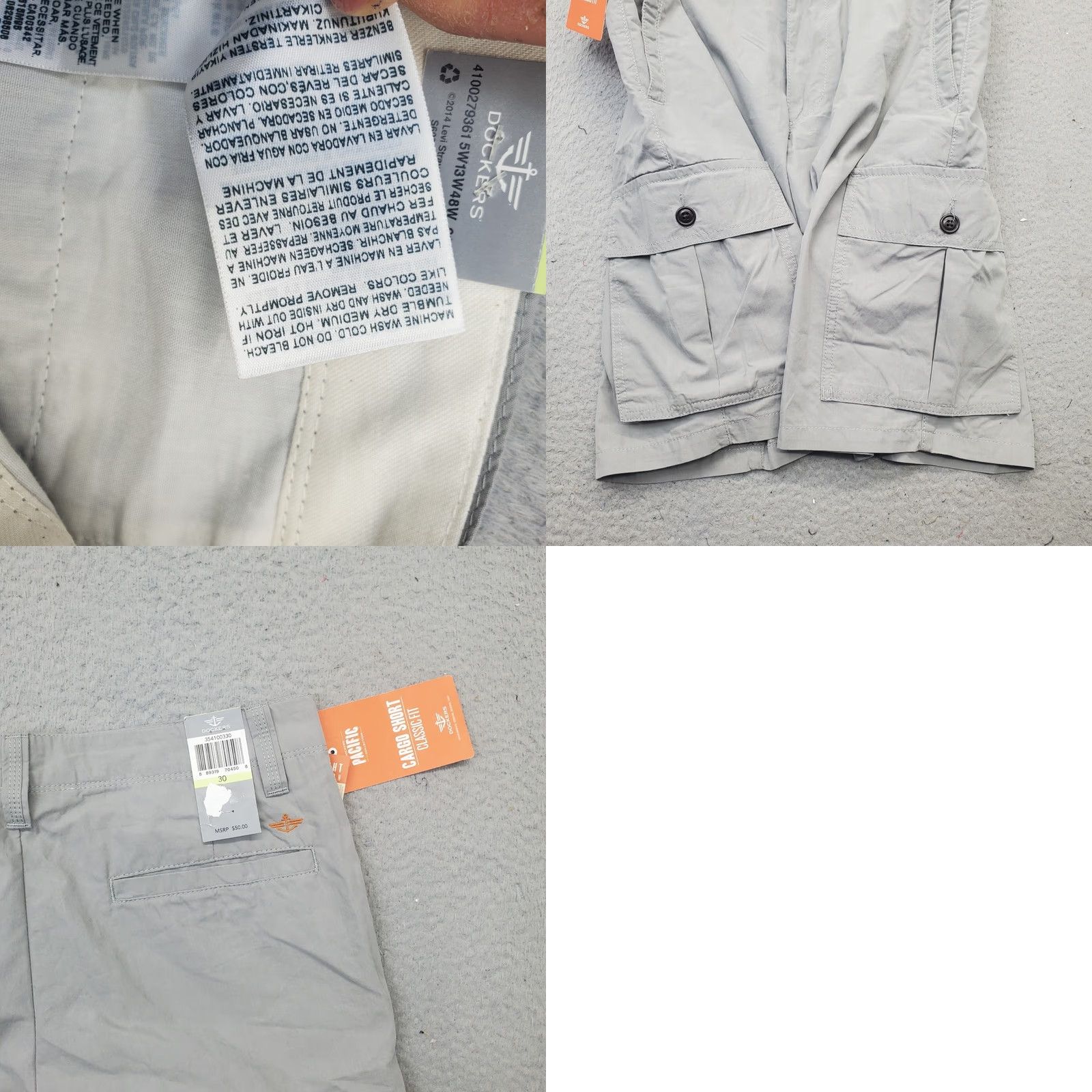 Dockers DOCKERS Mens Gray Classic Fit Flat Front Lightweight Cargo Pocket Shorts Size 30 Mens Size US 30 / EU 46 - 8 Thumbnail