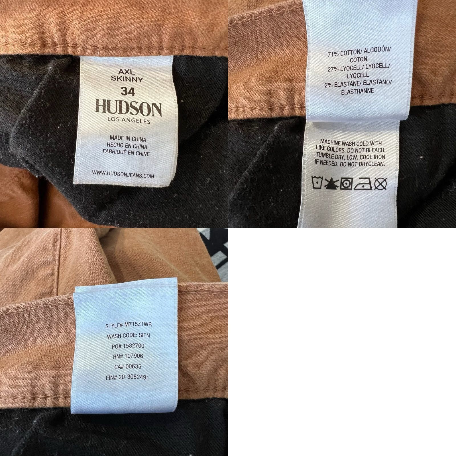 Hudson Jeans Mens 34 Slim Fit Stretch Denim Brown Axl Mid Rise