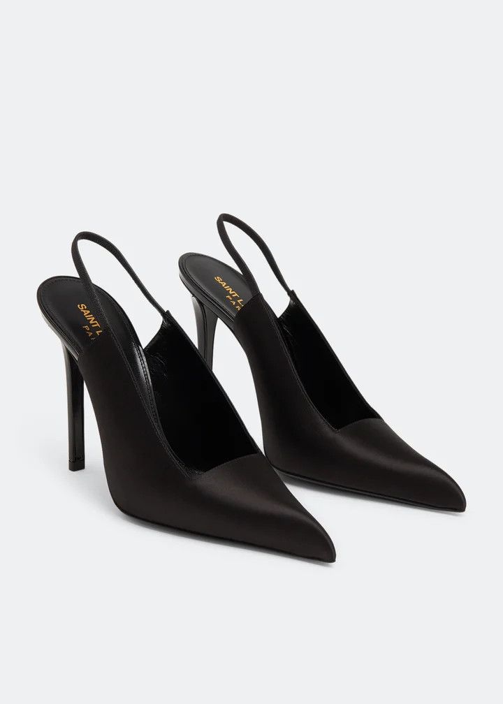 Saint Laurent Paris oc11z1125 Raven Slingback Pumps in Satin Crepe in Black Size US 9.5 / IT 39.5 - 1 Thumbnail