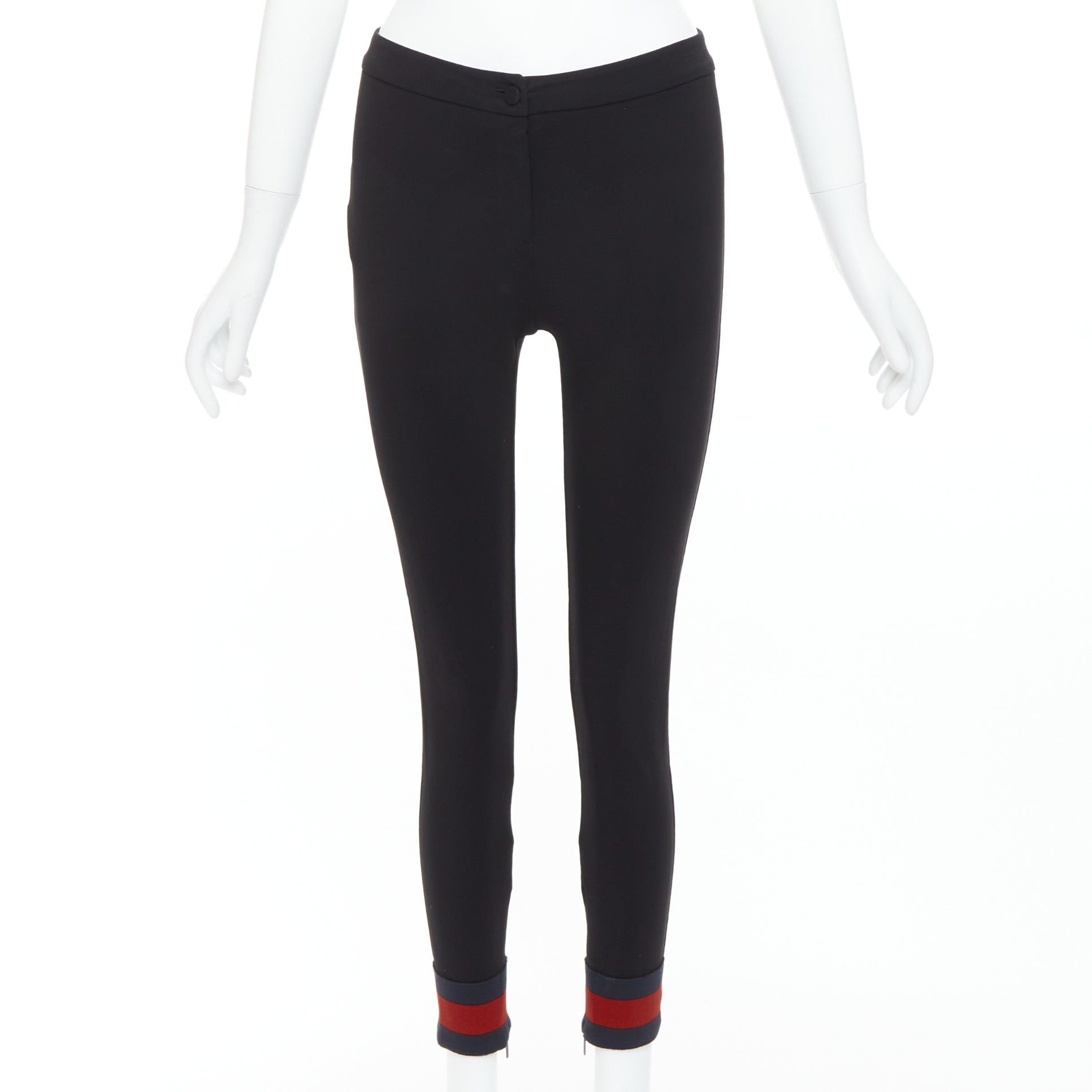 Gucci GUCCI black viscose blend red web cuff tapered pants S Size 27" / US 4 / IT 40 - 1 Thumbnail