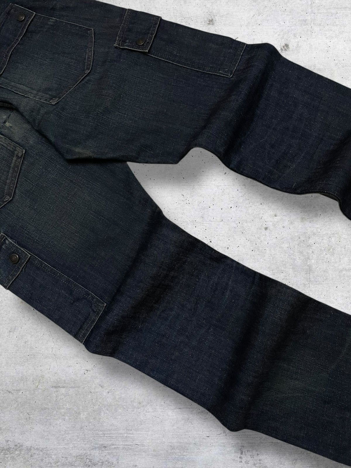 VINTAGE BACK NUMBER JAPAN DESIGNER INDIGO CARGO DENIM 90S OG