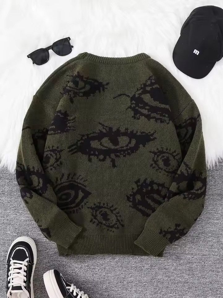 Japanese Brand Abstract Eye Jacquard Pattern Round Neck Knitted Sweater Size US S / EU 44-46 / 1 - 2 Thumbnail