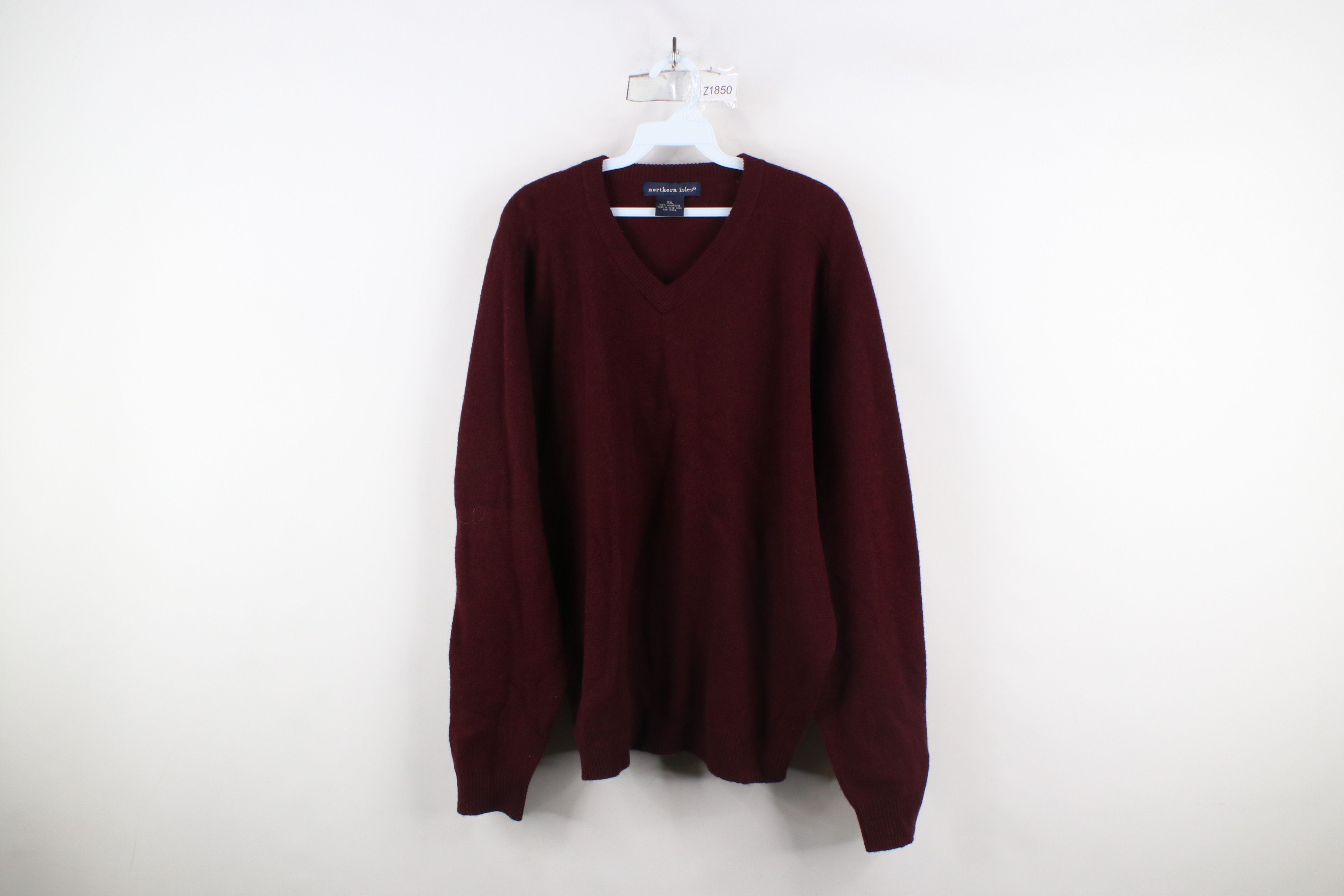 Vintage Vintage 90s Streetwear Lambswool V-Neck Sweater Burgundy Size US XXL / EU 58 / 5 - 1 Thumbnail