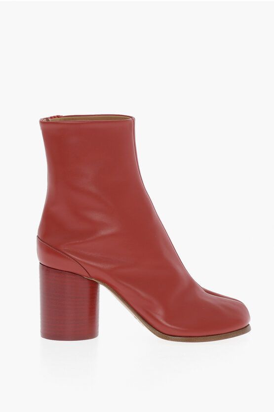 image of Maison Margiela Mm22 Leather Tabi Ankle Boots With Wood Heel Shoes in Red, Women's (Size 5)