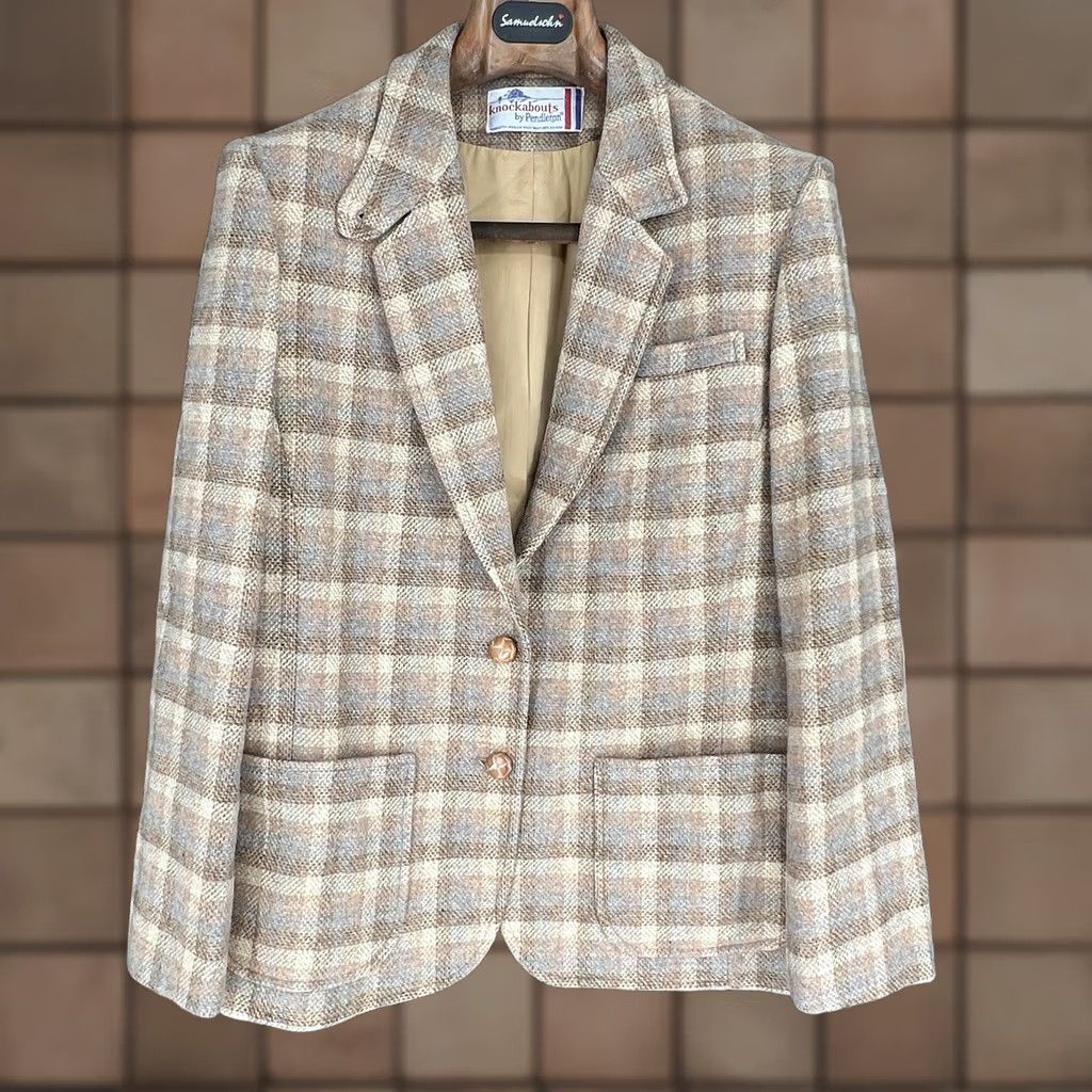 Pendleton VINTAGE Pendleton Knockabouts Blazer Womens Plaid 2 Button Leather Elbow Patches Sz Med Size M / US 6-8 / IT 42-44 - 1 Thumbnail