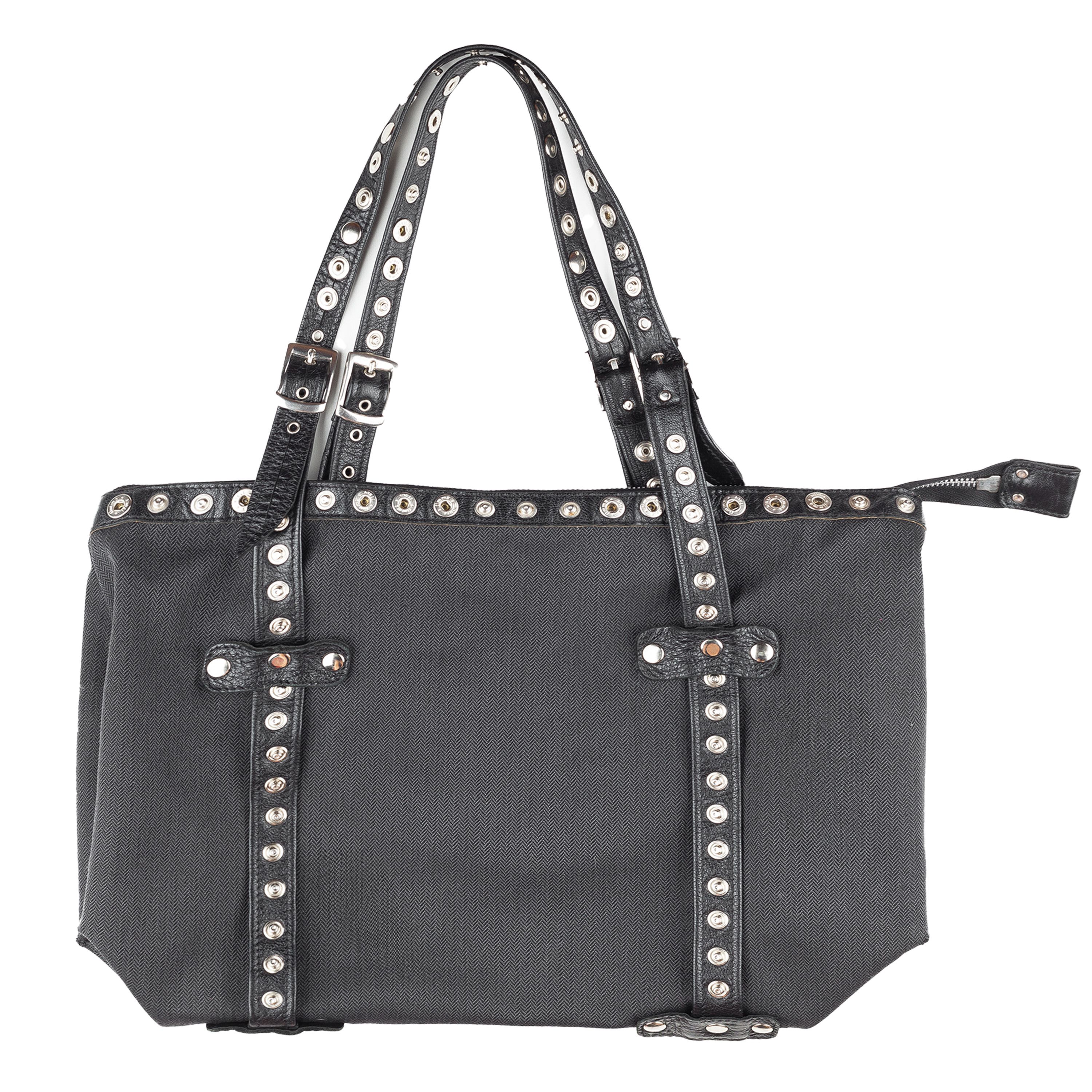 Dolce & Gabbana Dolce & Gabbana Black/Gray Pinstripe Eyelets Vintage Bag Size ONE SIZE - 2 Thumbnail