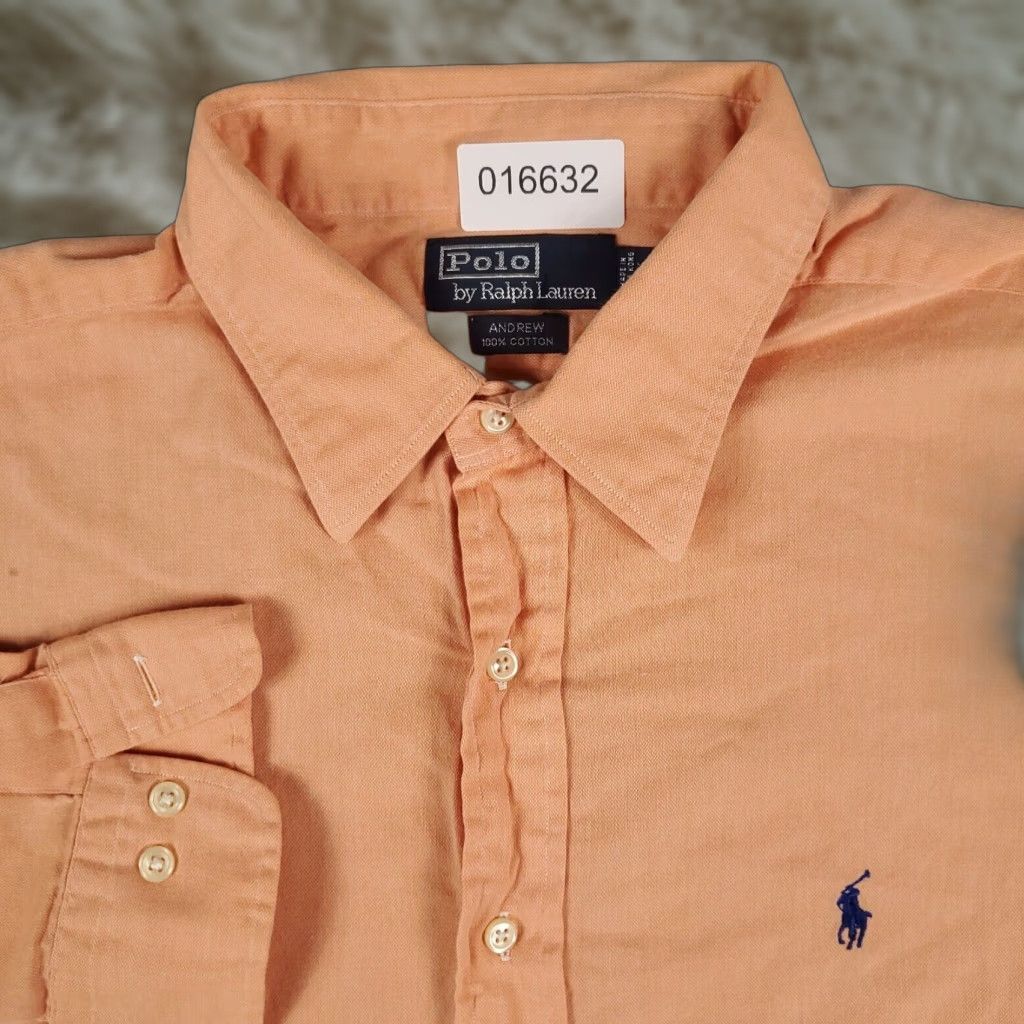Ralph Lauren Ralph Lauren Dress Shirt Mens 17.5 Orange Striped Long Sleeve Button Up Workwear Size 46R - 1 Thumbnail