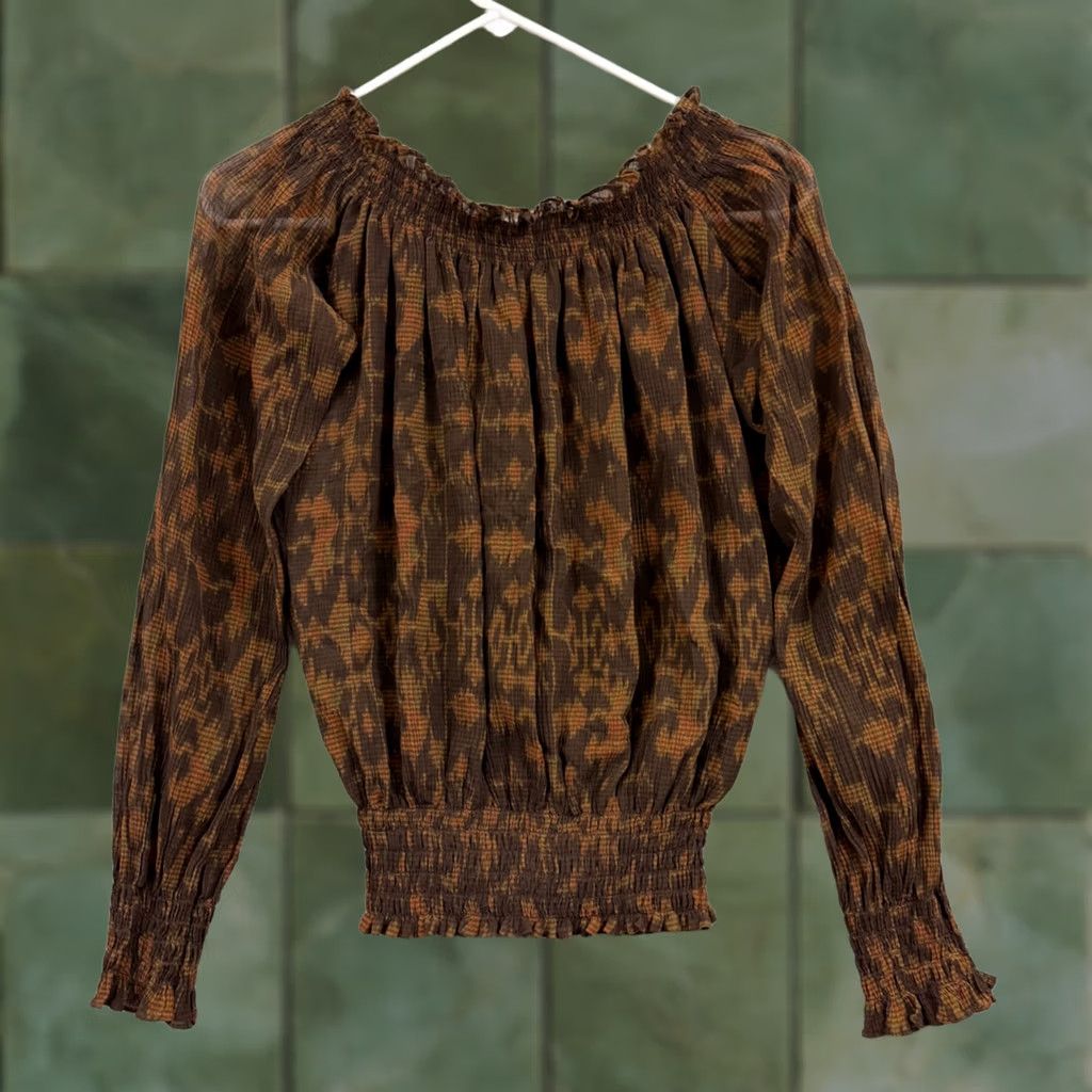 Ralph Lauren Ralph Lauren Shirt Women's 6 Brown Silk Blend Blouse Long Sleeve Peasant Top Size M / US 6-8 / IT 42-44 - 1 Thumbnail