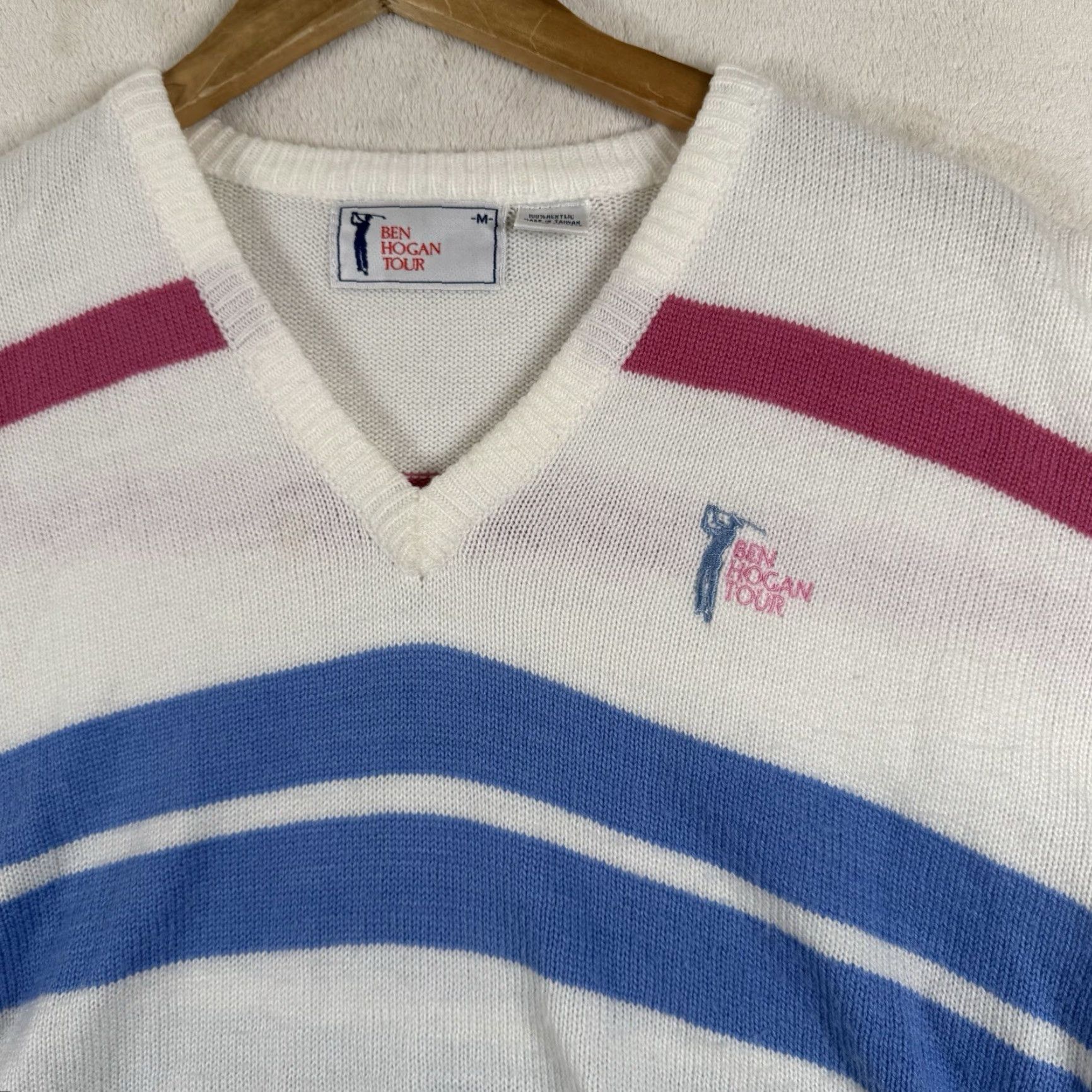 Vintage VINTAGE Ben Hogan Tour Sweater Mens M White V Neck Knit Pullover Golf Logo Stripes Shirt Pullover Knit 90s Dadcore Mens Size US M / EU 48-50 / 2 - 2 Thumbnail