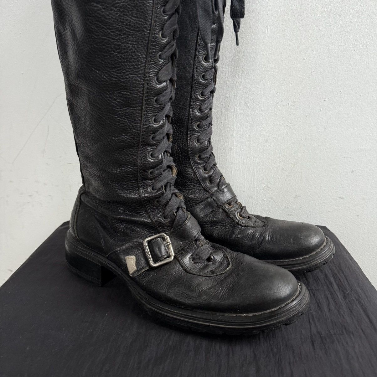 Hysteric Glamour Bumper Italy Lace Up Knee High Boots With Faux Fur Lining Size US 7 / IT 37 - 2 Thumbnail