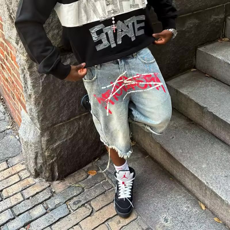 Other Y2K Graffiti Jorts Rhinestone Distressed Unisex Size US 32 / EU 48 - 4 Thumbnail