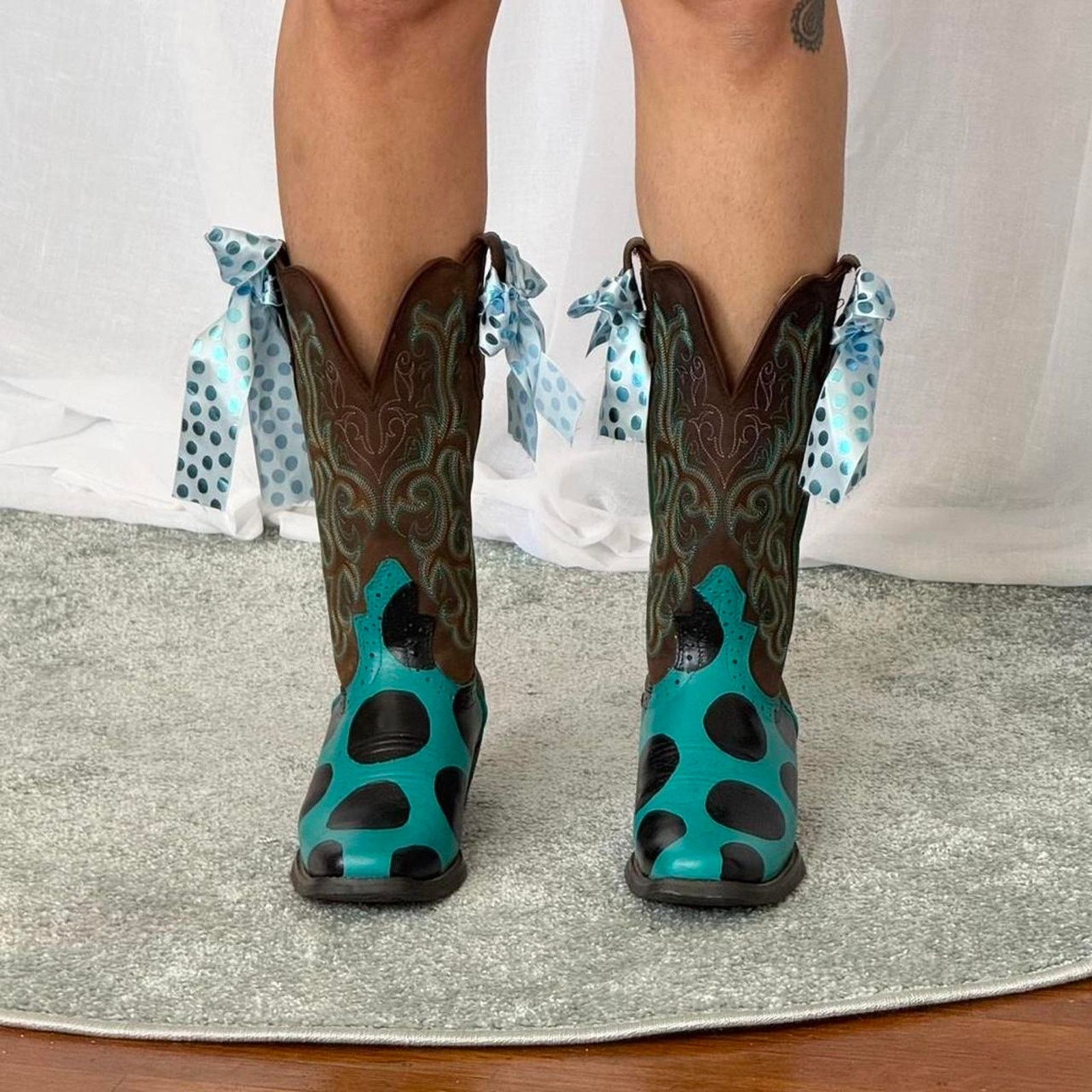 Justin Boots ✿ ⋆｡ Hand Painted Polka Dot Cowboy Boots ⋆｡✿ Size US 7 / IT 37 - 5 Thumbnail