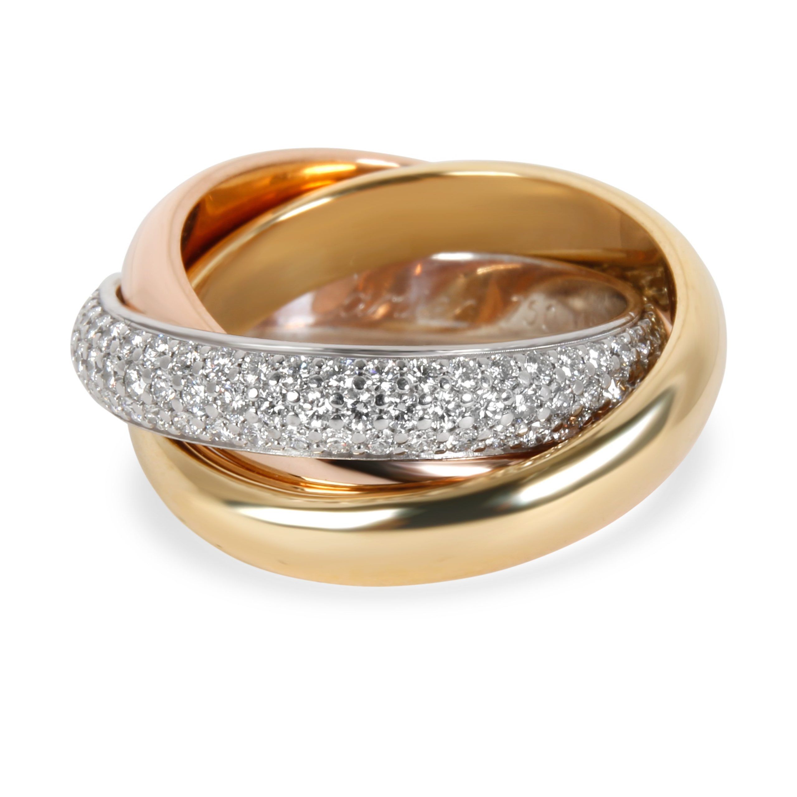 image of Cartier Trinity Ring, Classic Diamond Band In 18K 3 Tone Gold 0.99 Ctw, Women's