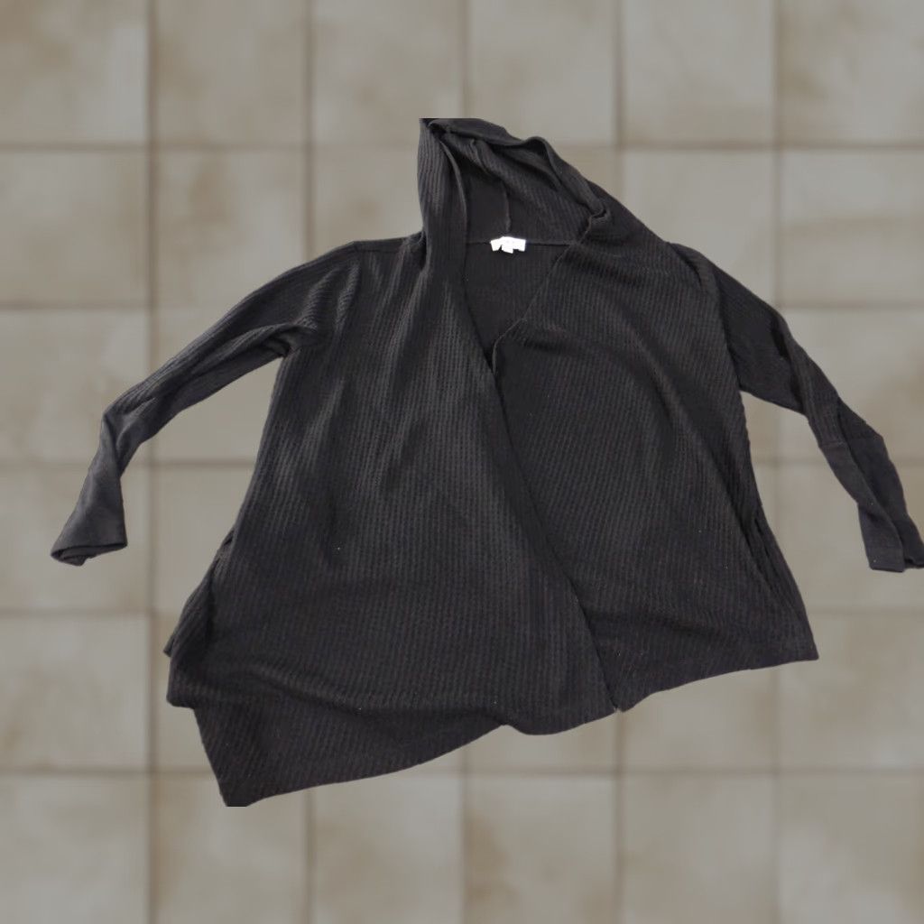 Loft LOFT Cardigan Sweater Ladies L Black Cotton Knit Rib Long Sleeve Round Neck Stretch Button Up Modern Designer Casual Fall Winter Spring Size L / US 10 / IT 46 - 1 Thumbnail